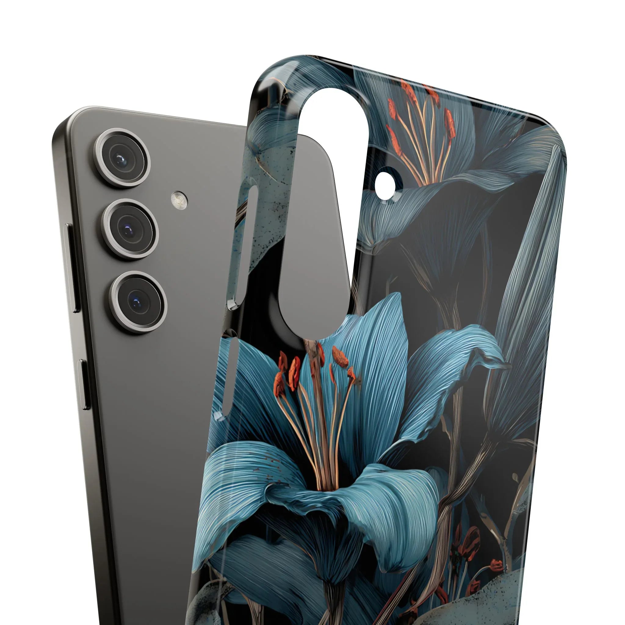 Blue Lily Floral Phone Case for iPhone 11-17 and Galaxy S20-S25 - KARARMDESIGN