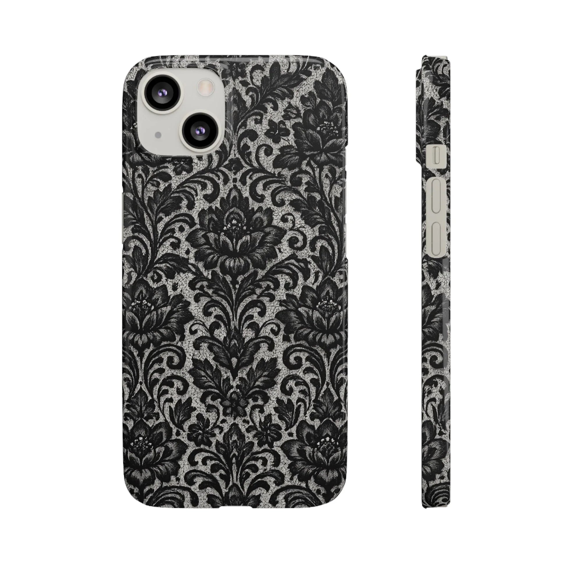 Black Damask Floral Phone Case for iPhone 11-17 and Galaxy S20-S25 - KARARMDESIGN