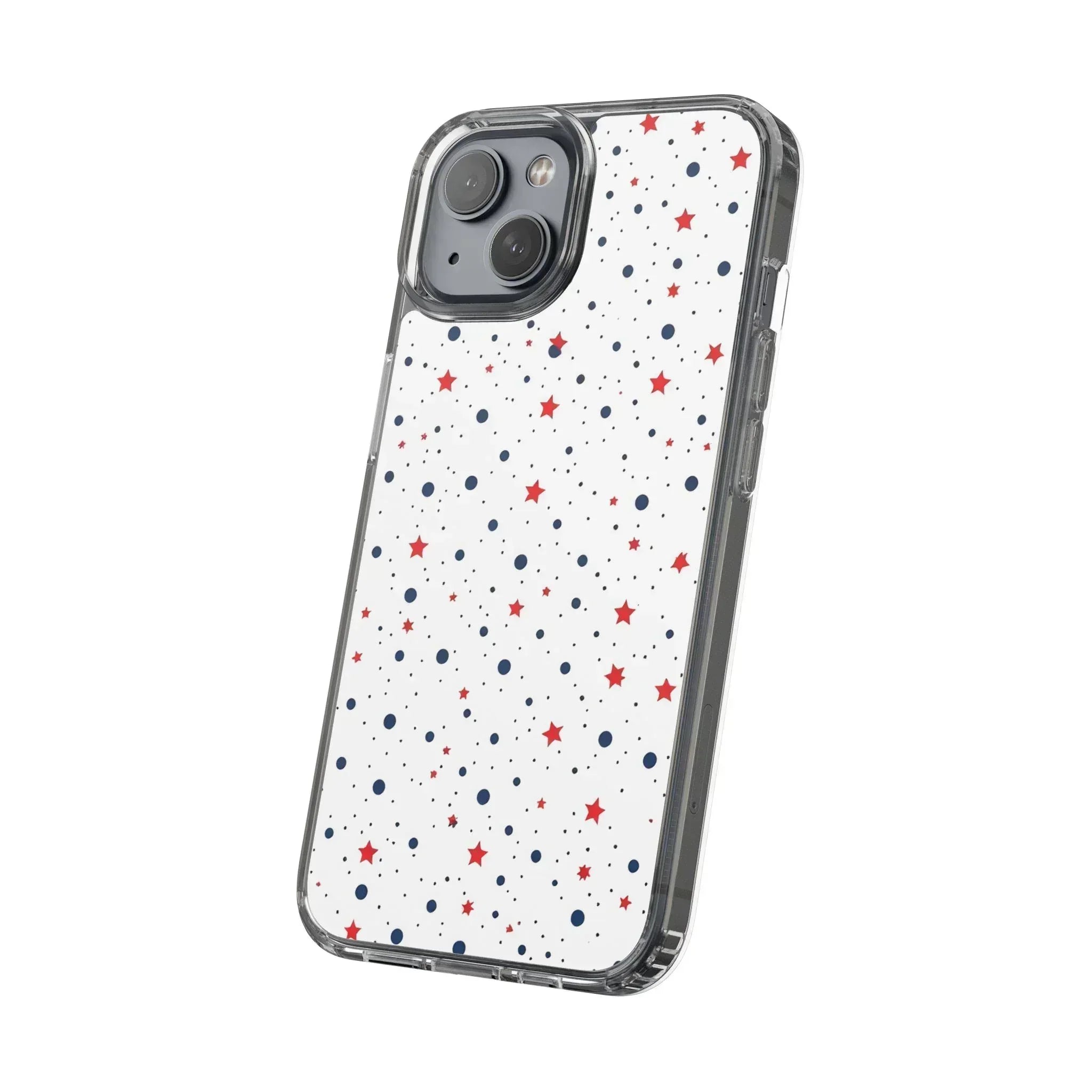 White Phone Case with Red Stars and Blue Polka Dots for iPhone and Galaxy - KARARMDESIGN