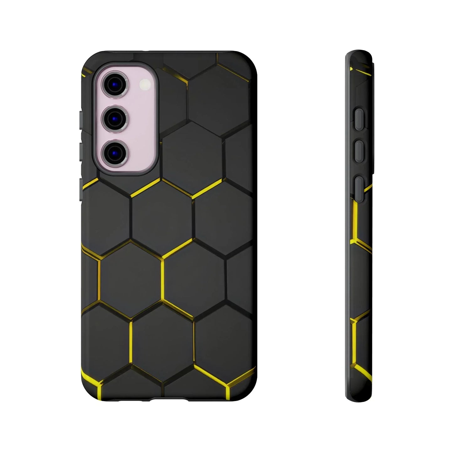 Black and Yellow Hexagon Geometric Tough Phone Case for Galaxy and Pixel - KarArmDesign