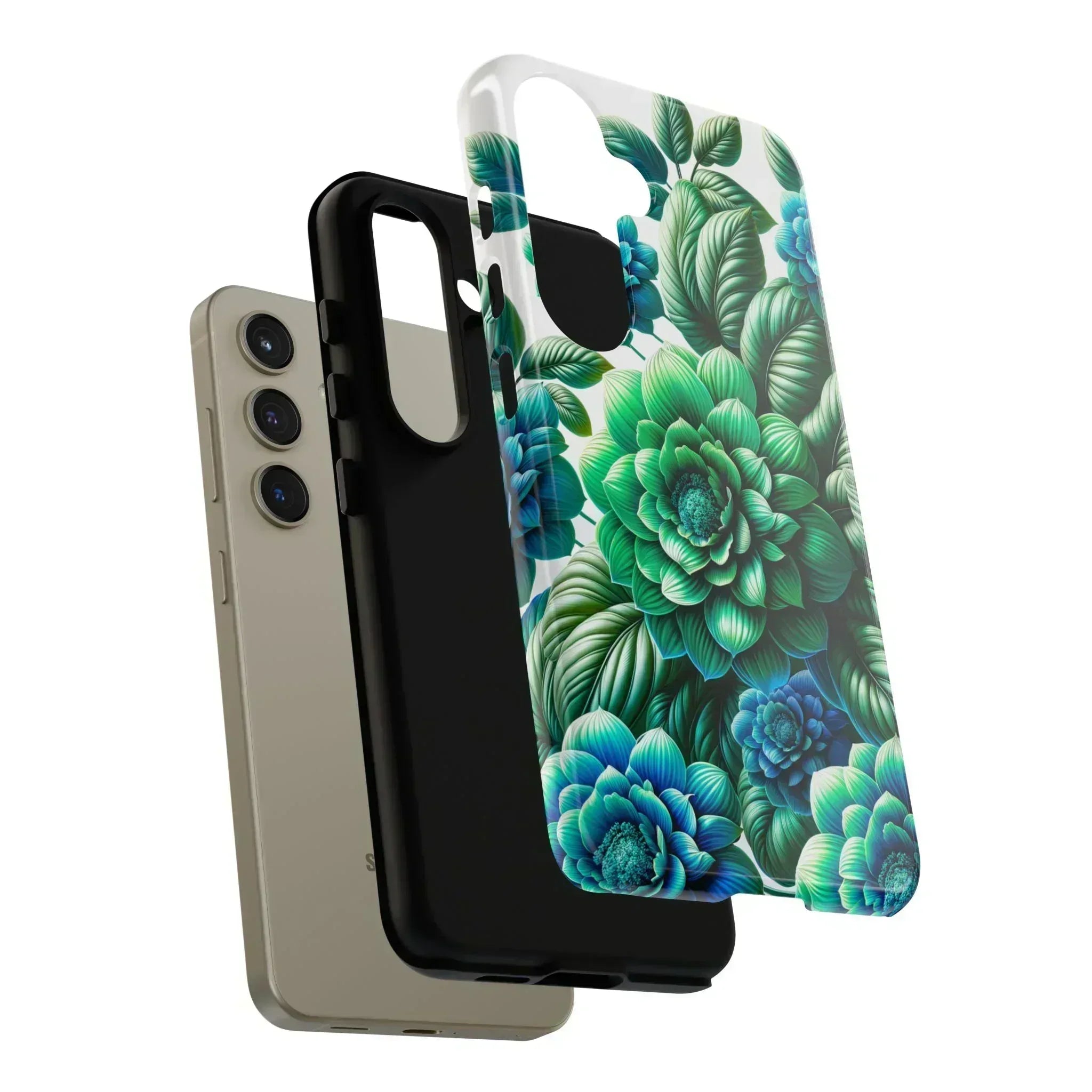 Green and Blue Floral Phone Case for Galaxy S10-S25 - KARARMDESIGN