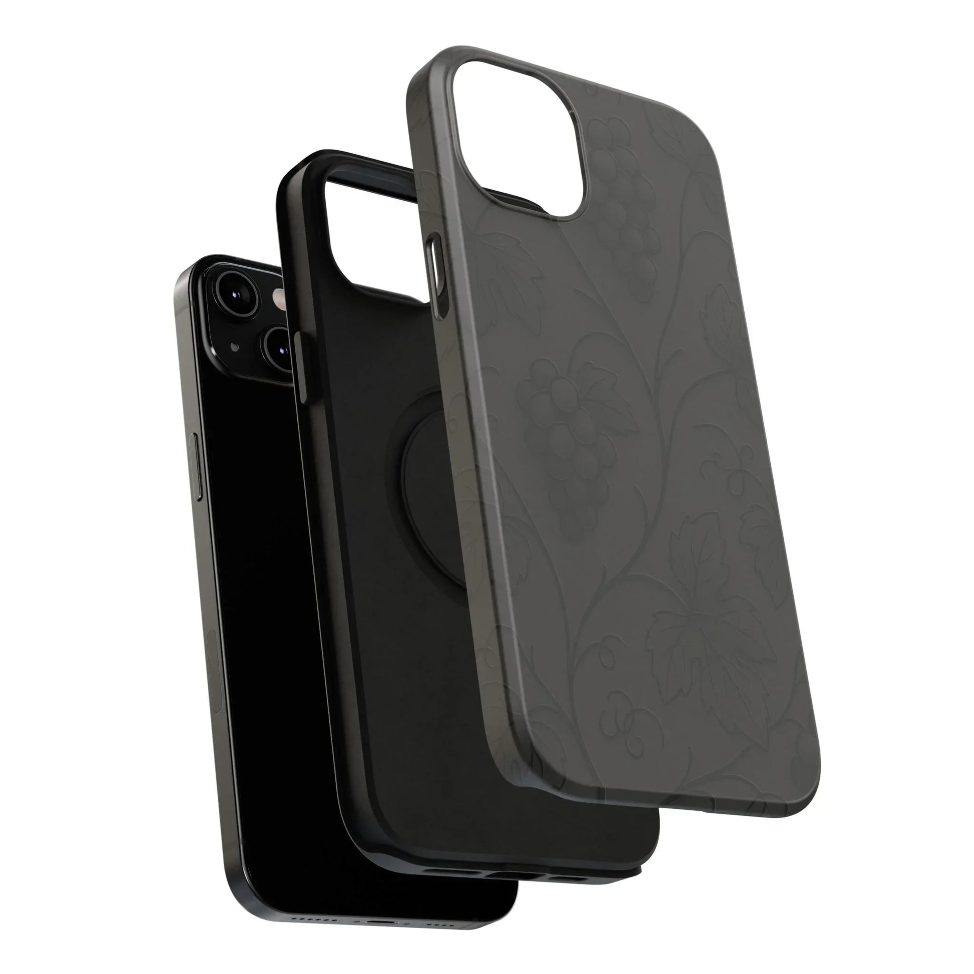 Elegant Embossed Grape Leaf Black Phone Case for iPhone and Galaxy - KarArmDesign