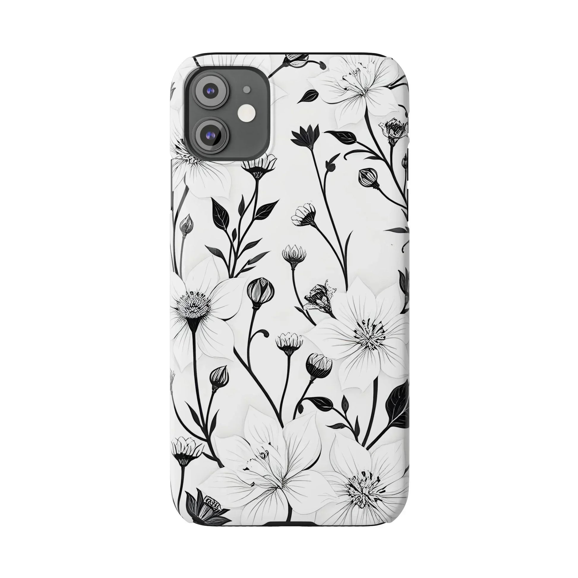 Monochrome Bloom Slim Floral Phone Case for iPhone 7-16 Models - KarArmDesign
