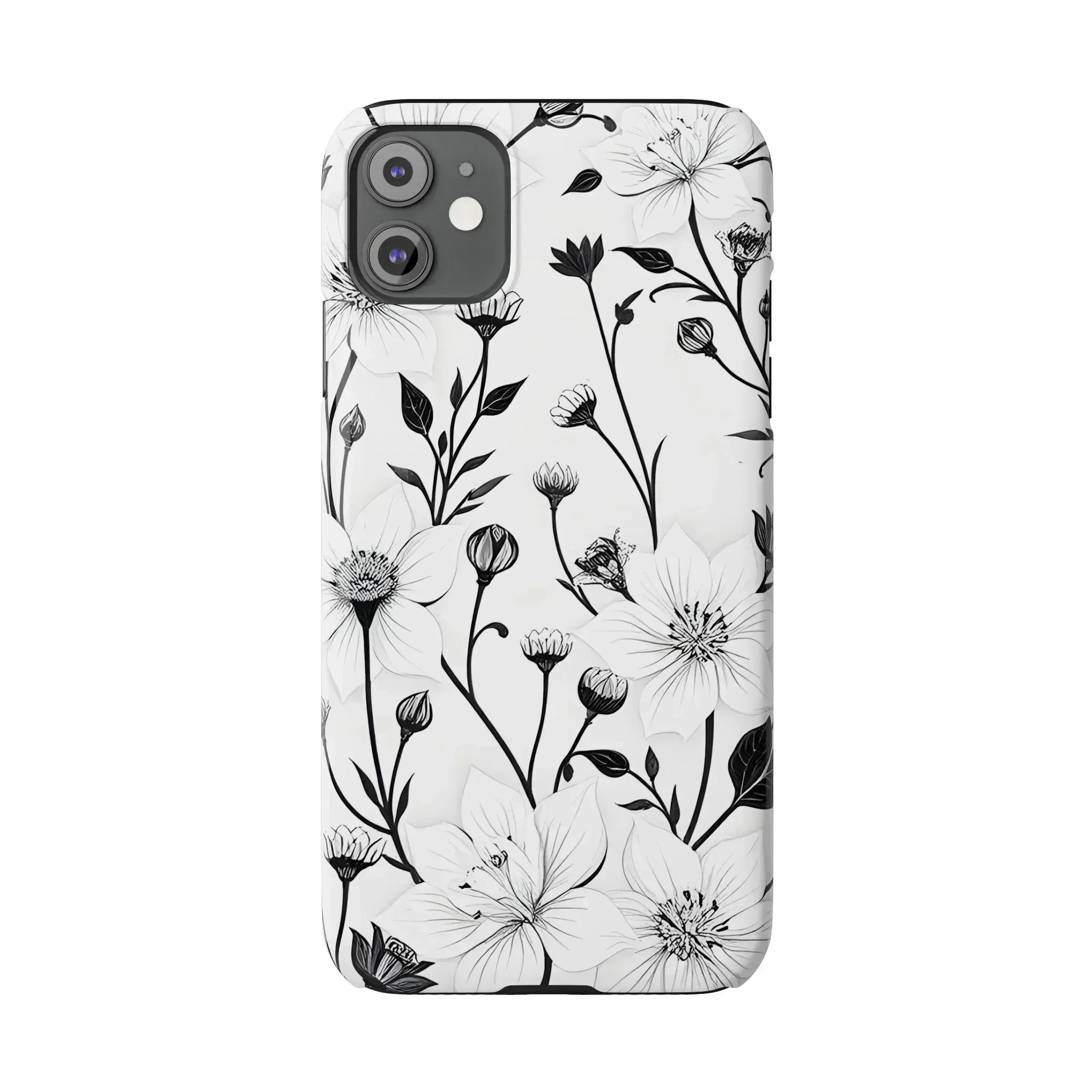 Monochrome Bloom Floral Phone Case for iPhone 11-16 - KARARMDESIGN