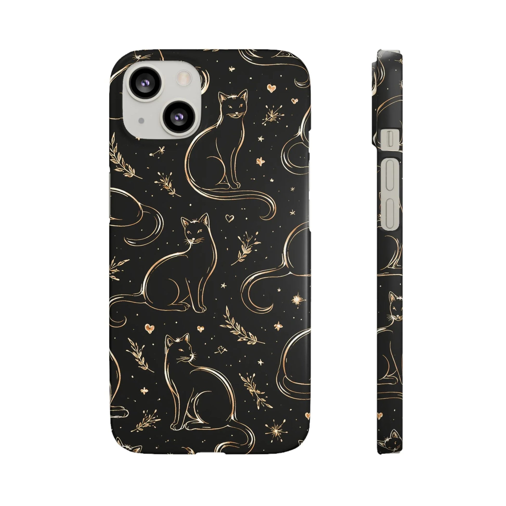 Golden Cat Pattern Phone Case for iPhone 11–17 & Galaxy S21–S25 - KARARMDESIGN