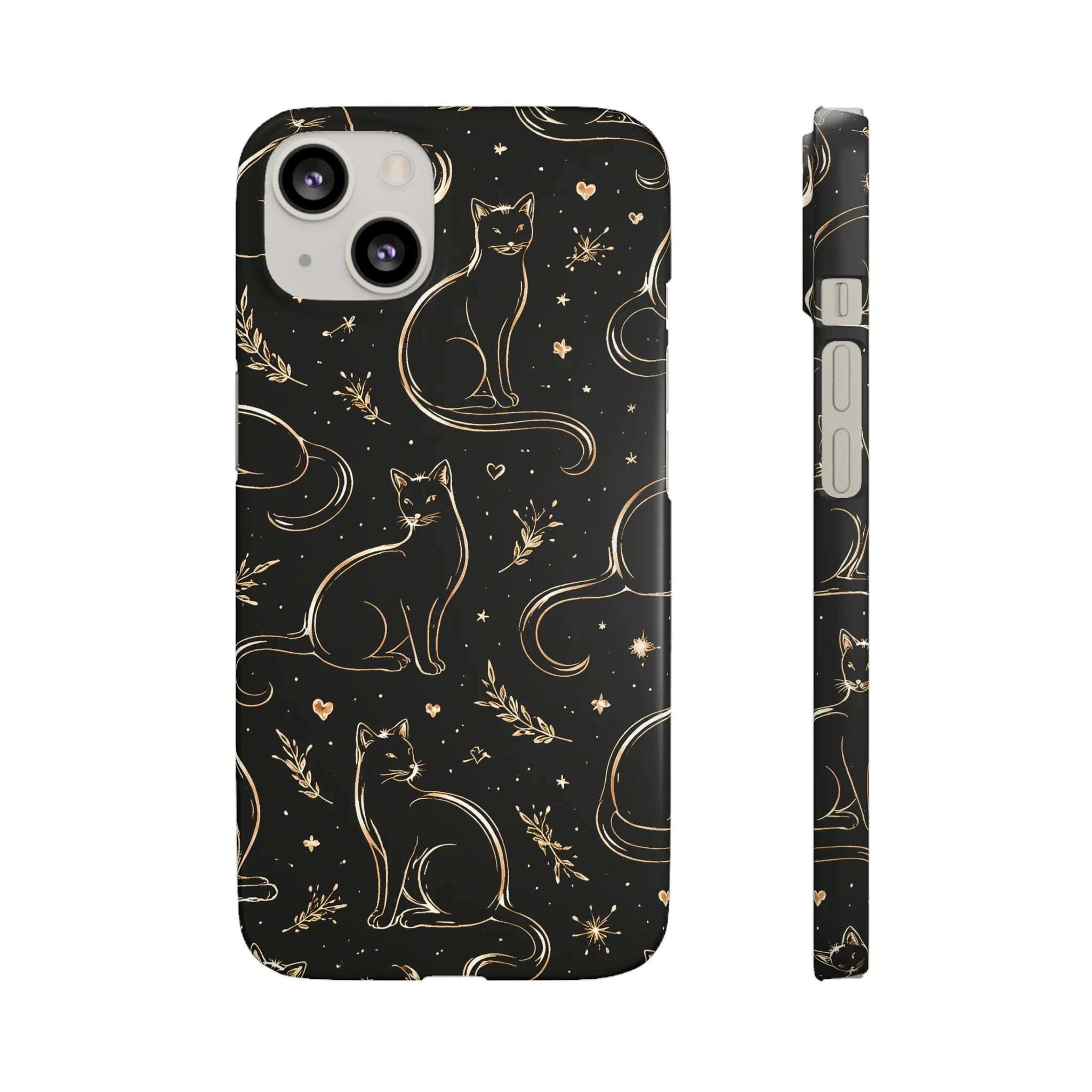 Golden Cat Pattern Phone Case for iPhone 11–17 & Galaxy S21–S25 - KARARMDESIGN