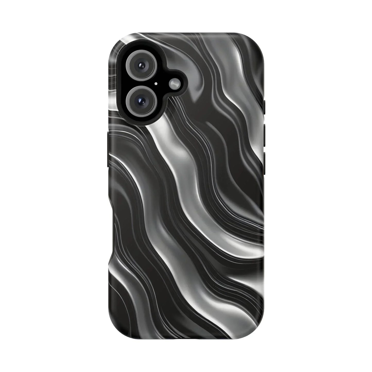 Wavy Illusion Black & Silver MagSafe® Tough Phone Case - KarArmDesign