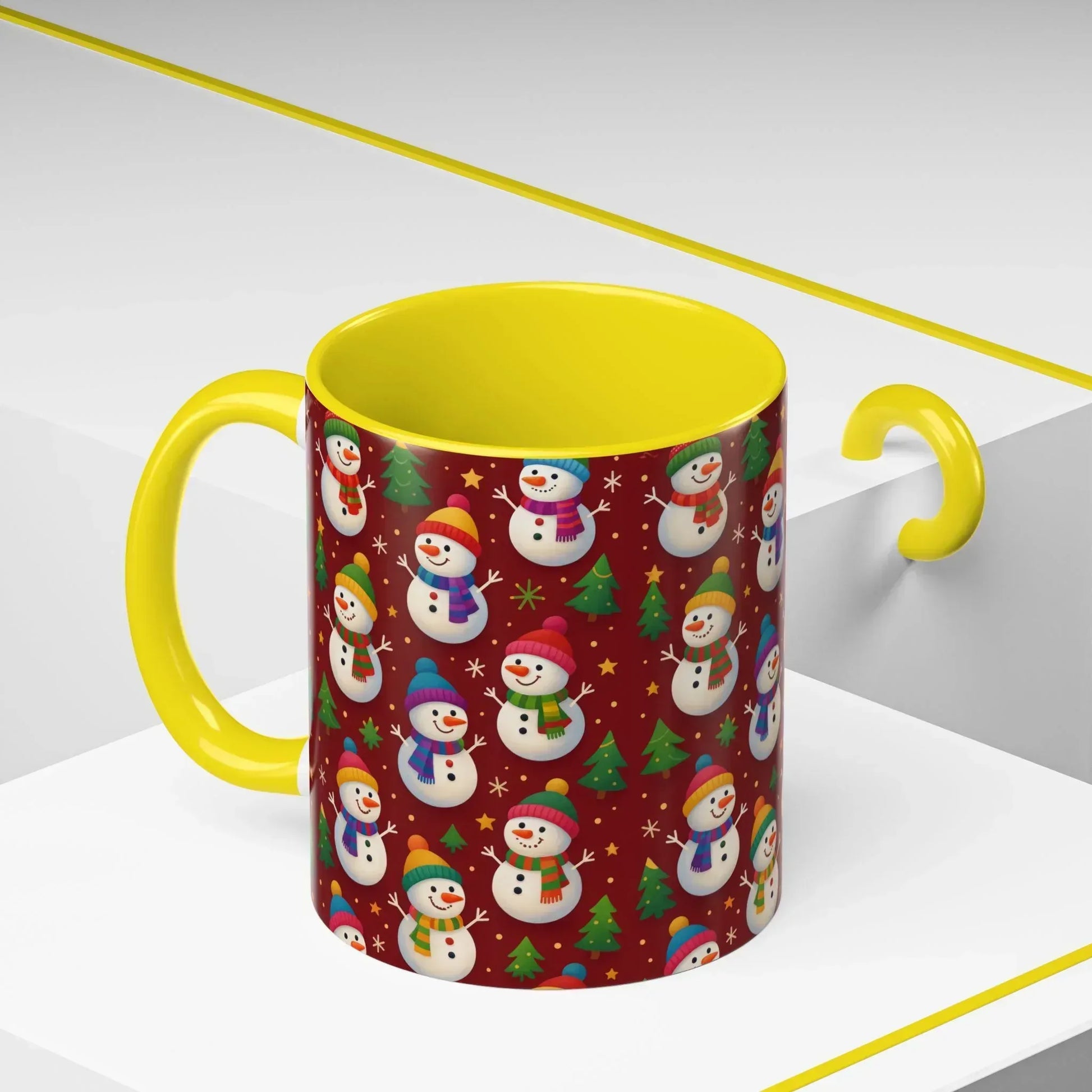 Festive Snowman Parade Accent Coffee Mug (11oz) - KARARMDESIGN