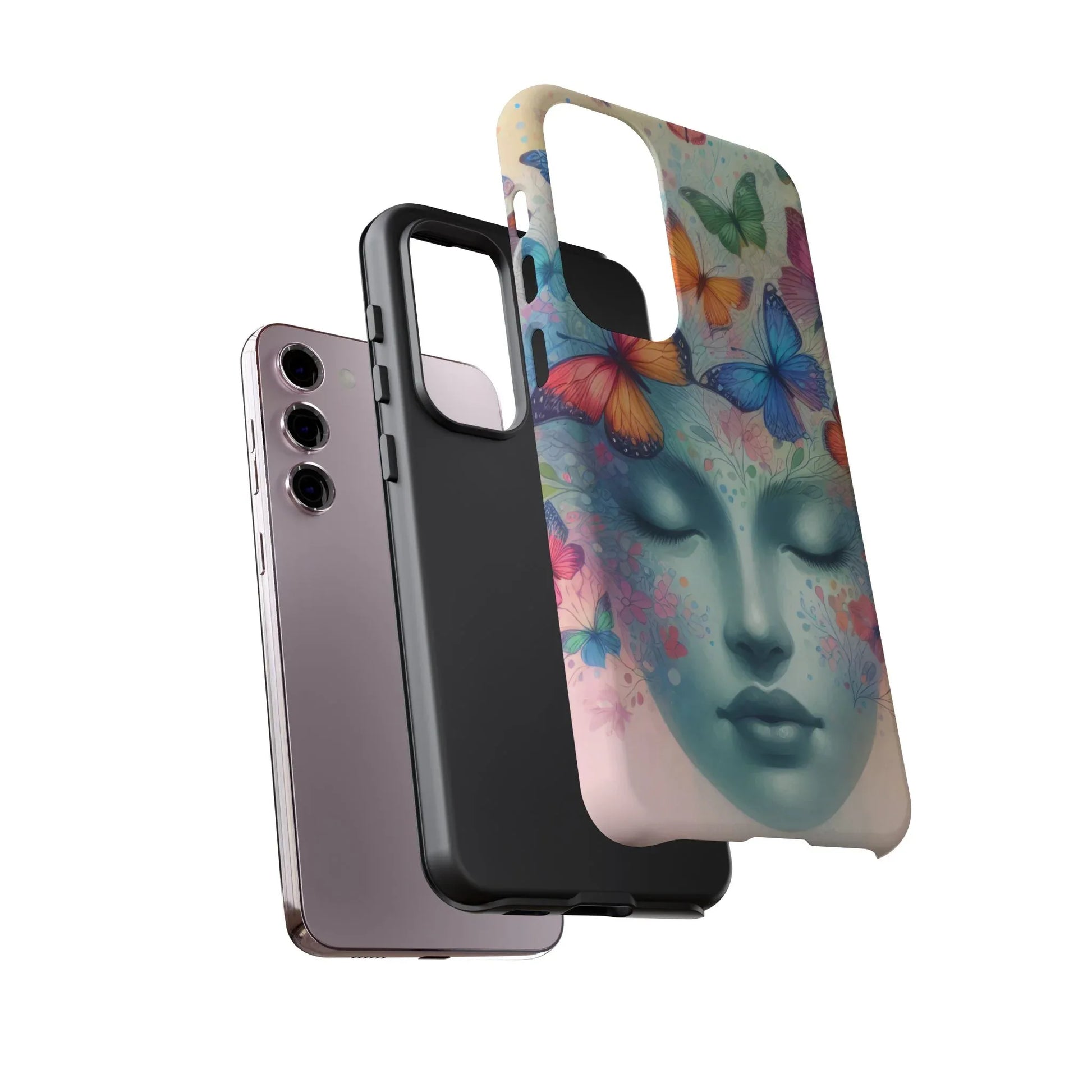 Butterfly Bloom Dreamy Woman Phone Case for Galaxy and Pixel - KARARMDESIGN