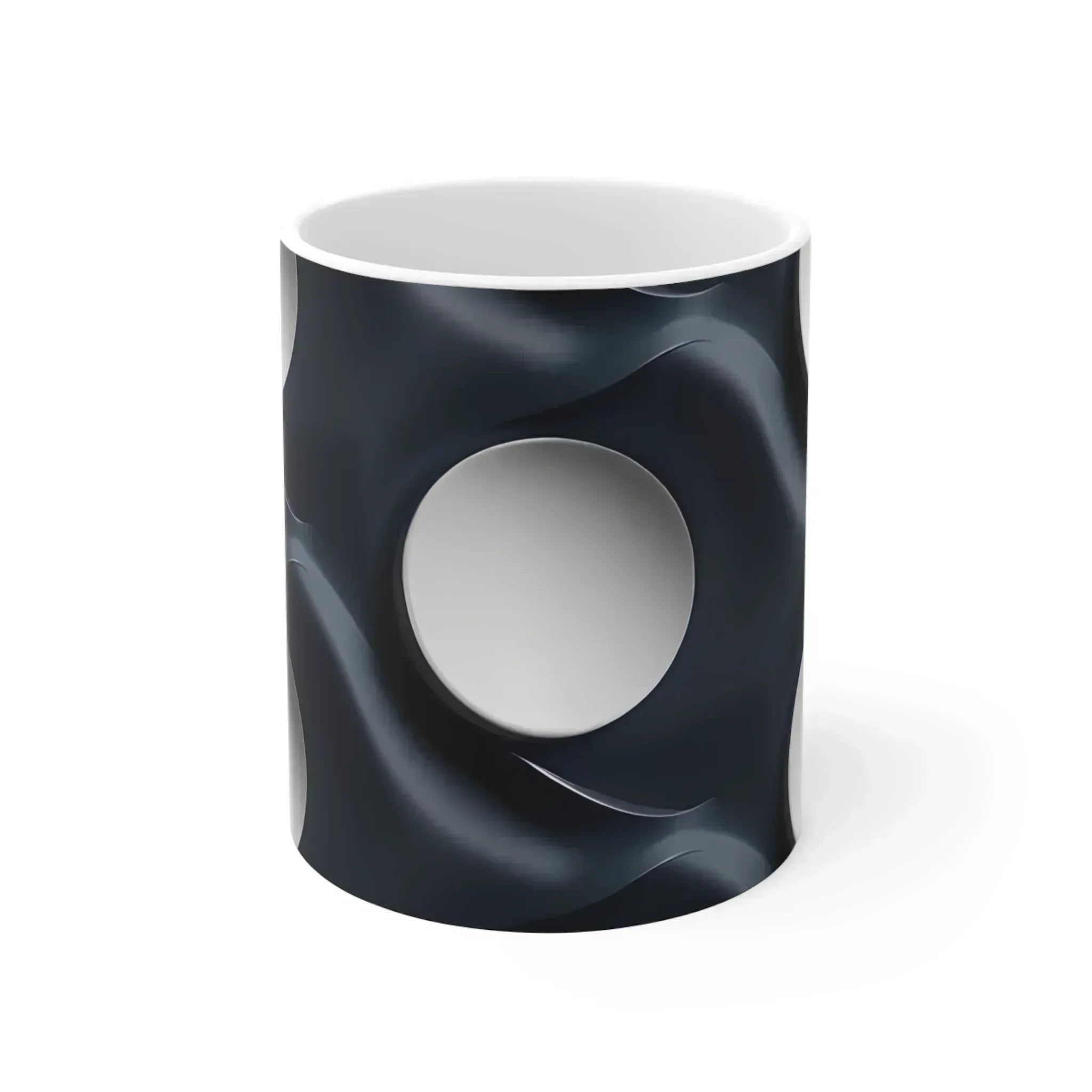 Abstract Black and White Swirl Mug with Central Vortex Design - KARARMDESIGN