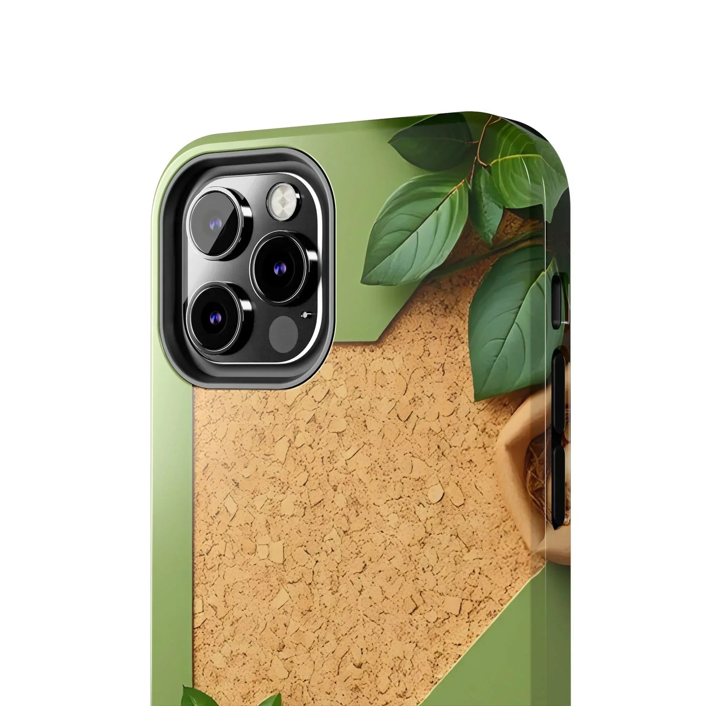 Eco-Inspired Tough Phone Case – Cork Texture with Leaf & Seed Design for iPhone 7-16 and Samsung Galaxy S21-S24 - KarArmDesign