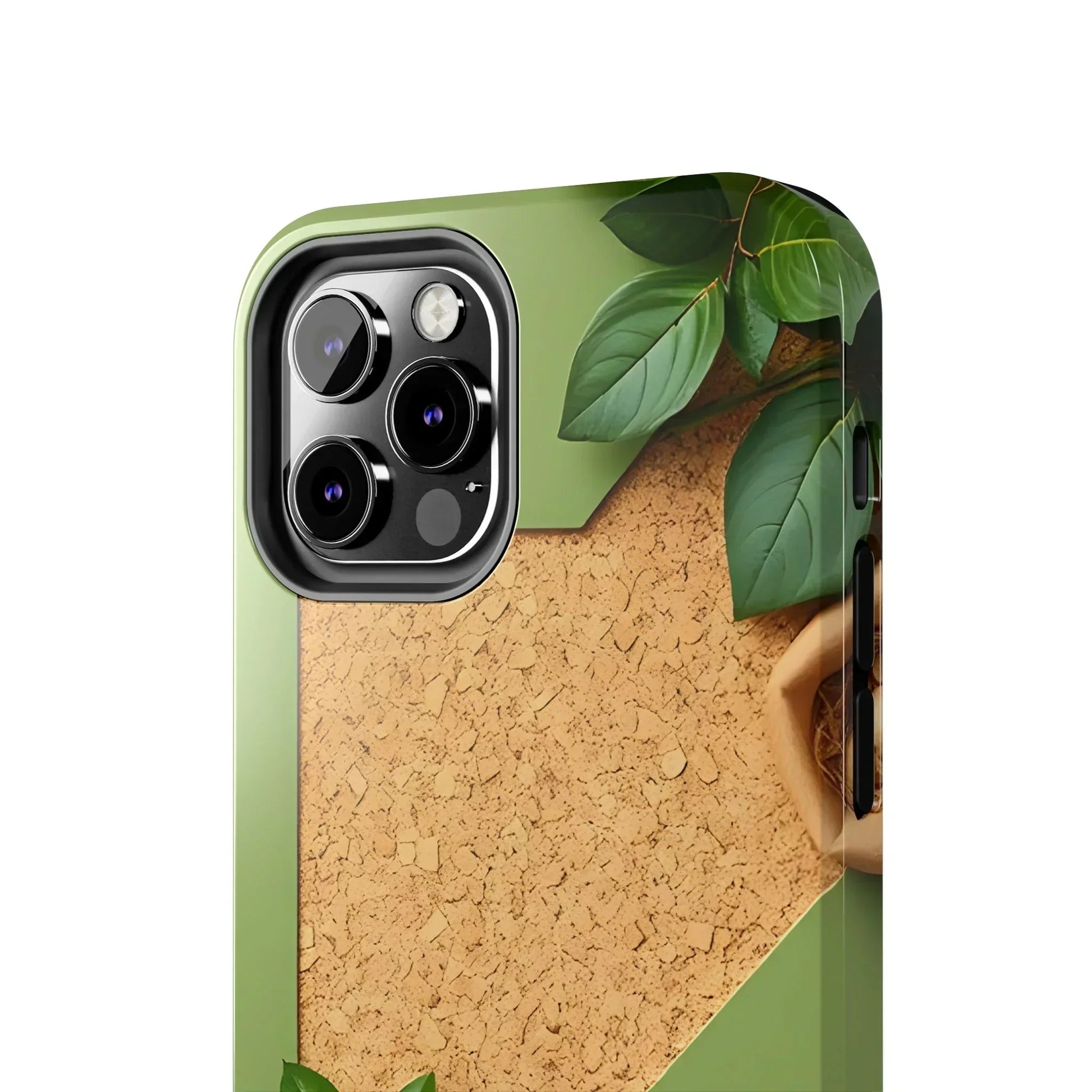 Eco-Inspired Tough Phone Case – Cork Texture with Leaf & Seed Design for iPhone 7-16 and Samsung Galaxy S21-S24 - KarArmDesign