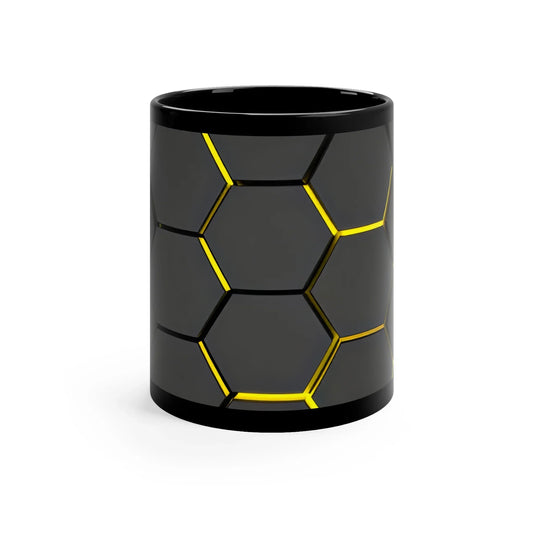 Black & Yellow Hexagonal Grid Mug – 11oz Ceramic - KarArmDesign