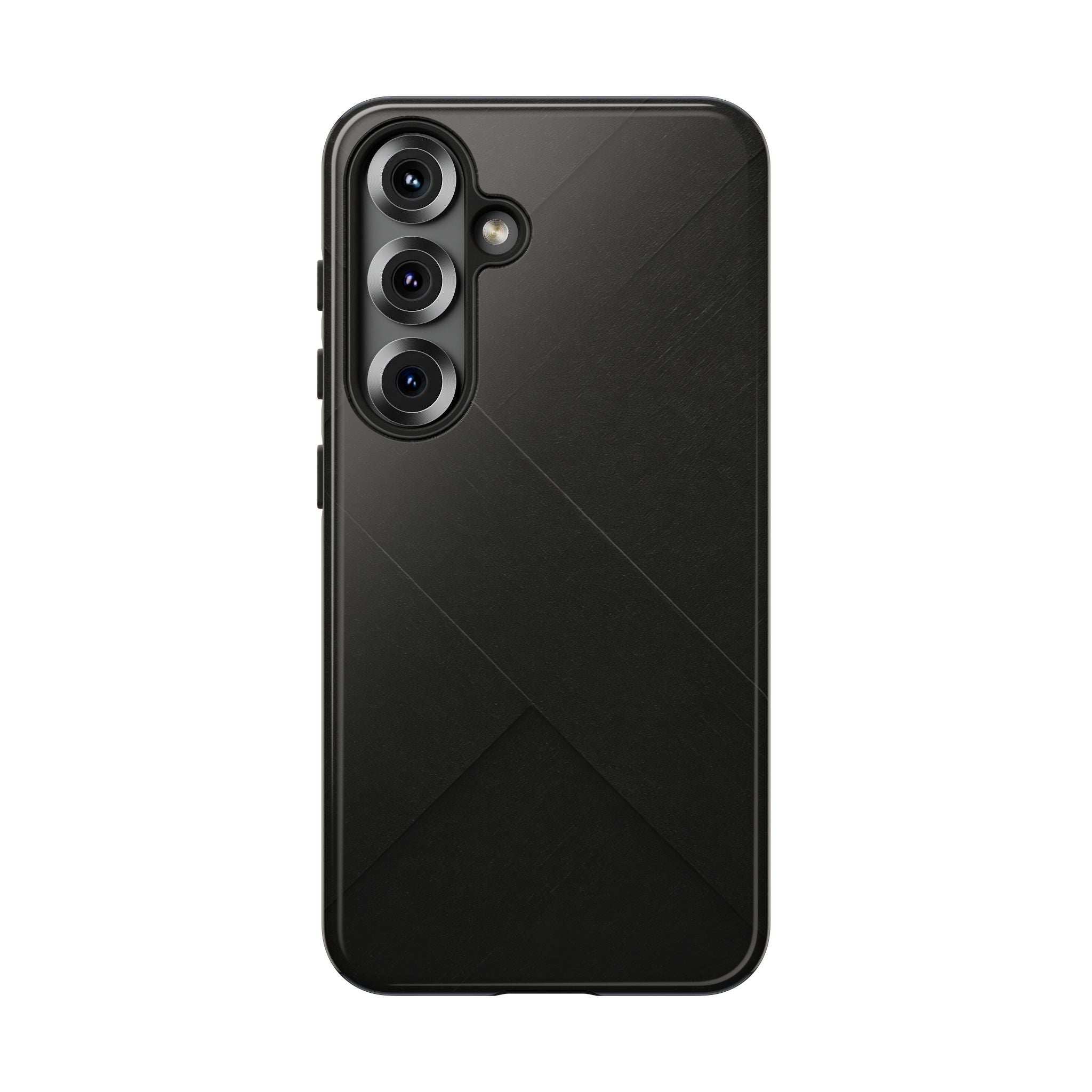 Matte black phone case with diagonal line pattern and camera cutouts, back view