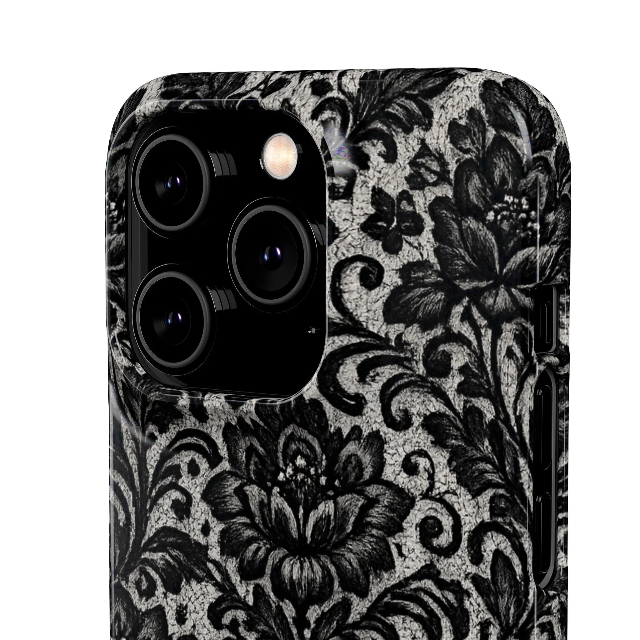 Black Damask Floral Phone Case for iPhone 11-17 and Galaxy S20-S25 - KARARMDESIGN