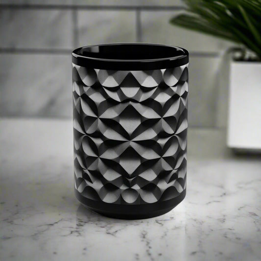 "KarArmDesign Signature Style" – Uniquely Textured Black Mug with 3D Geometric Design - KarArmDesign