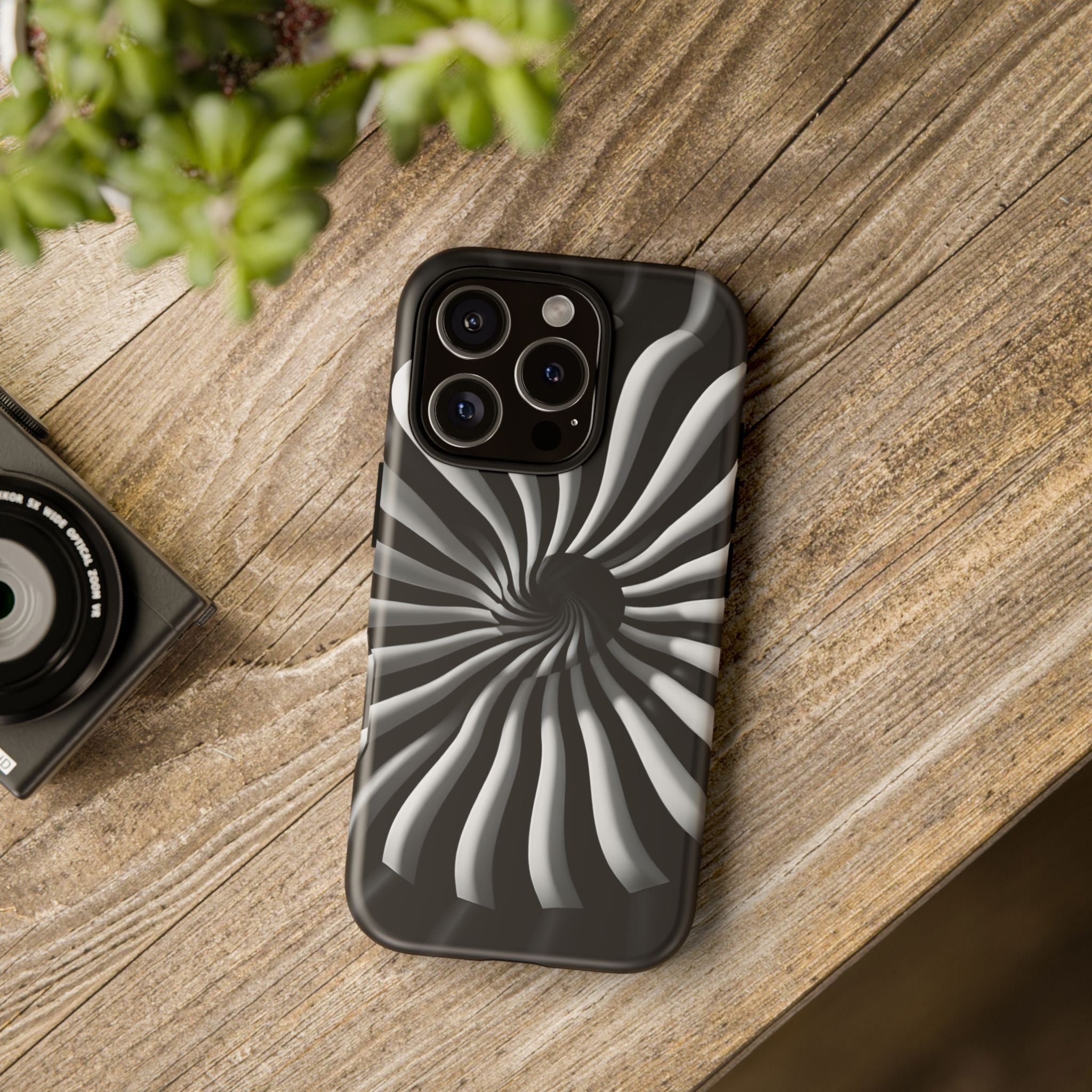 Hypnotic Black and White Spiral Phone Case – Optical Illusion Design for iPhone & Galaxy