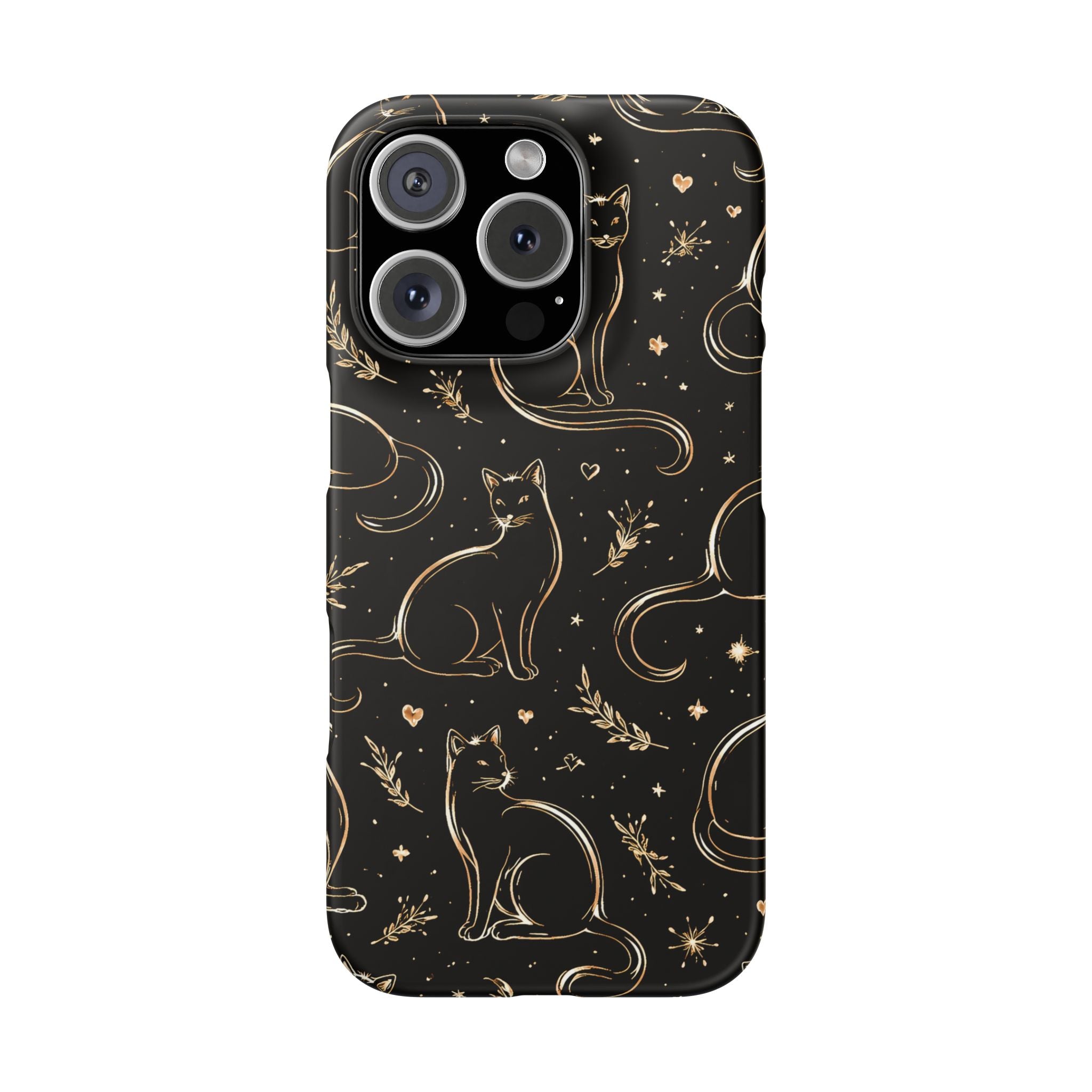 Golden Cat Pattern Phone Case for iPhone 11-17 and Galaxy S20-S26