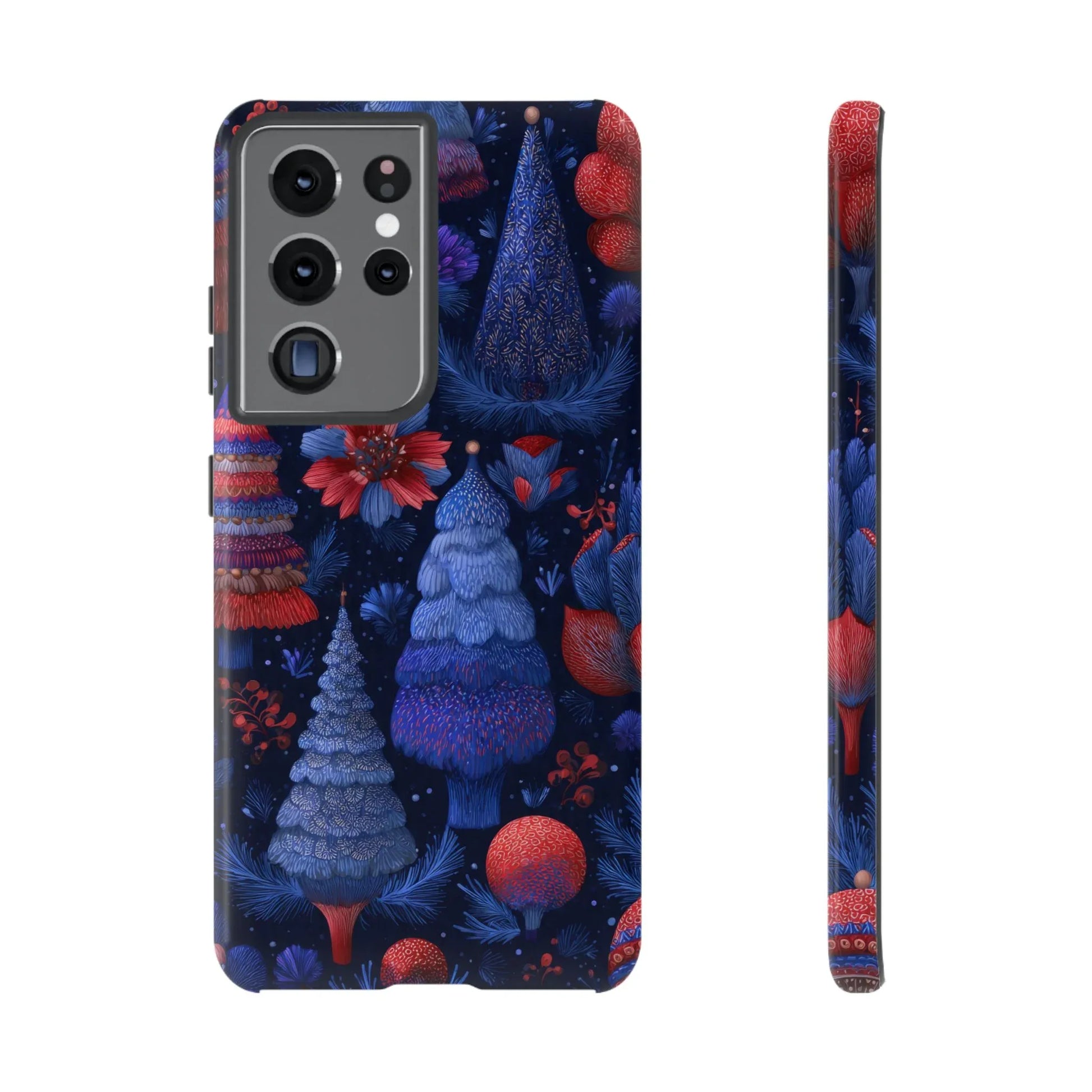 Midnight Blue Christmas Forest Phone Case for iPhone 8-17 and Galaxy S21–S25 - KARARMDESIGN