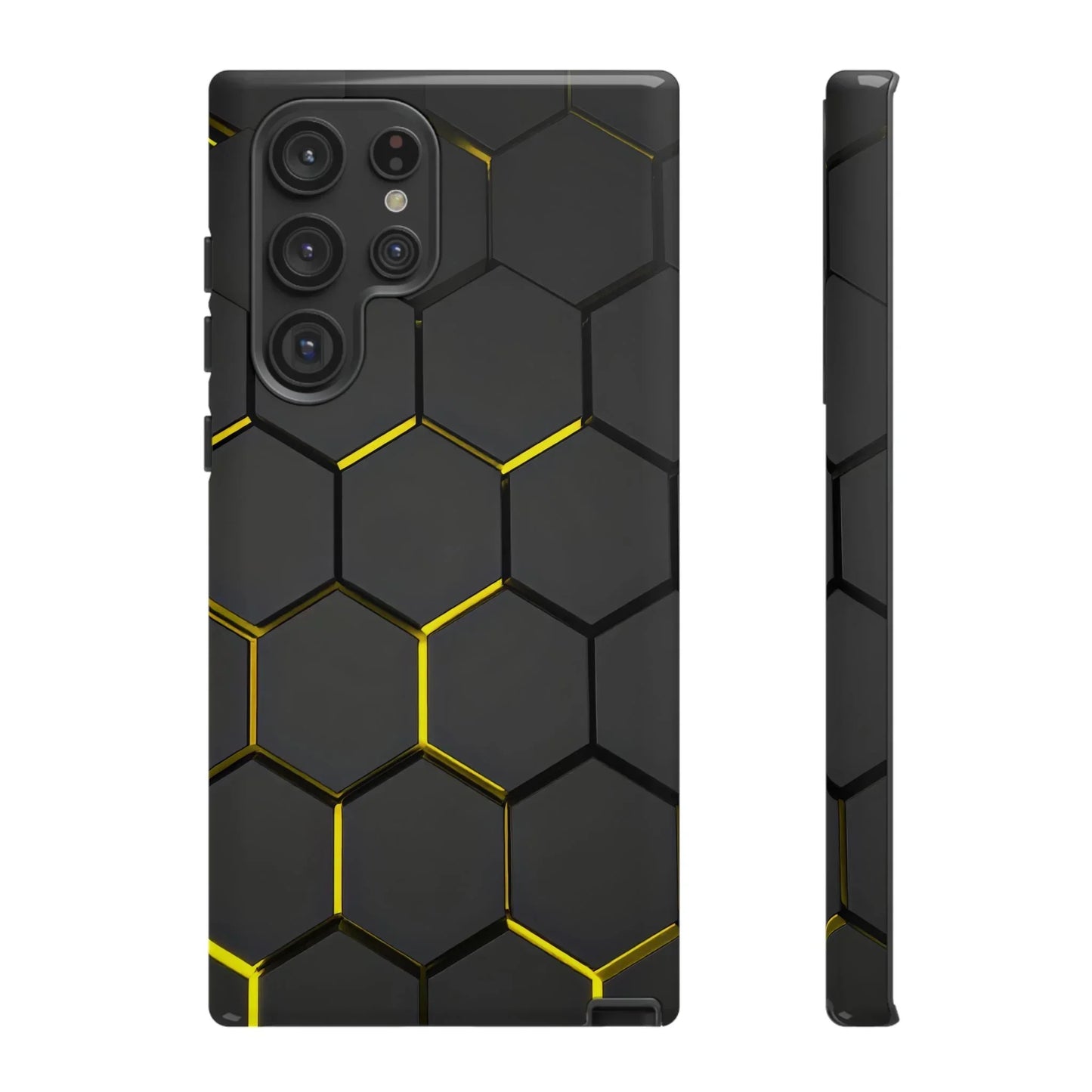 Black and Yellow Hexagon Geometric Tough Phone Case for Galaxy and Pixel - KarArmDesign
