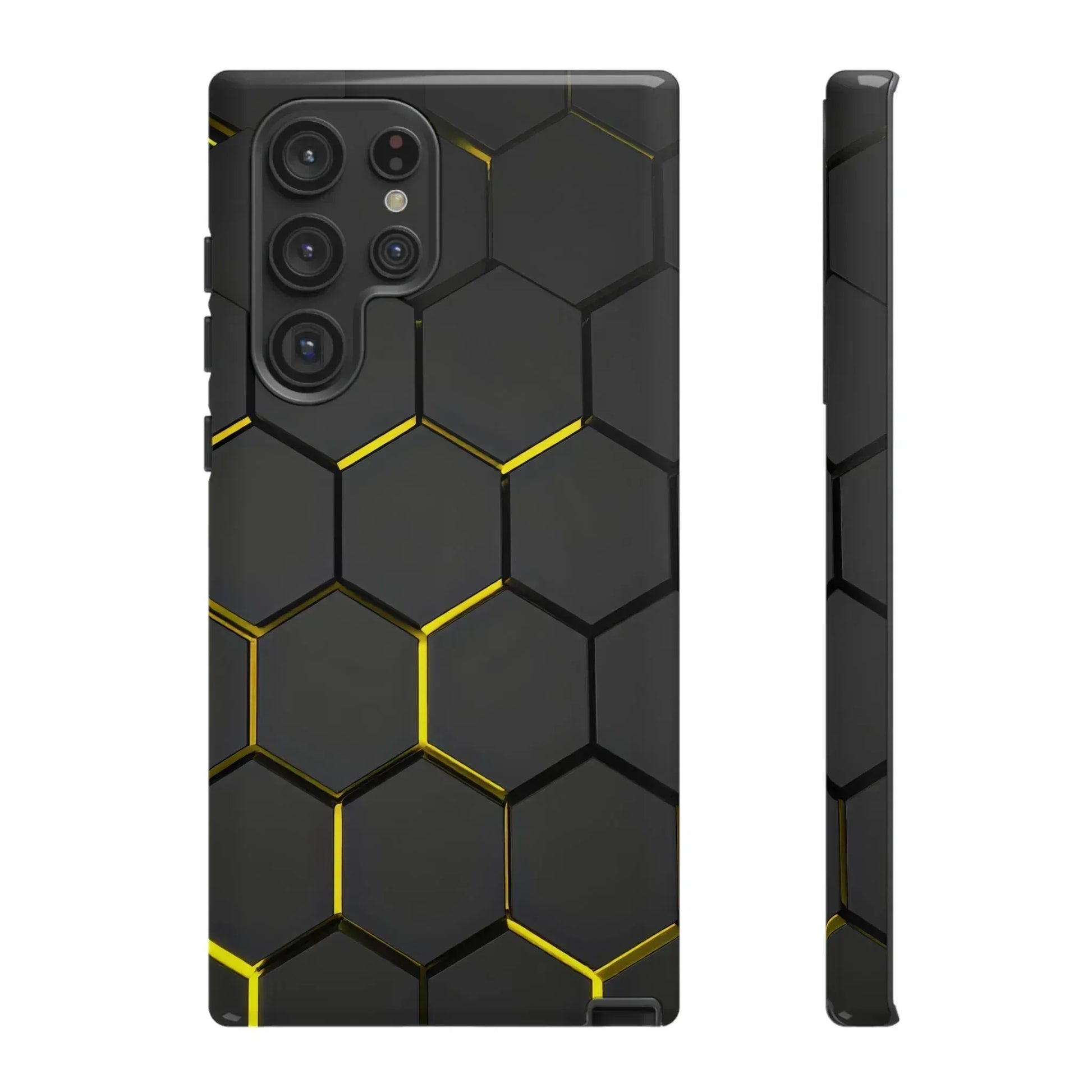 Black and Yellow Hexagon Geometric Tough Phone Case for Galaxy and Pixel - KARARMDESIGN