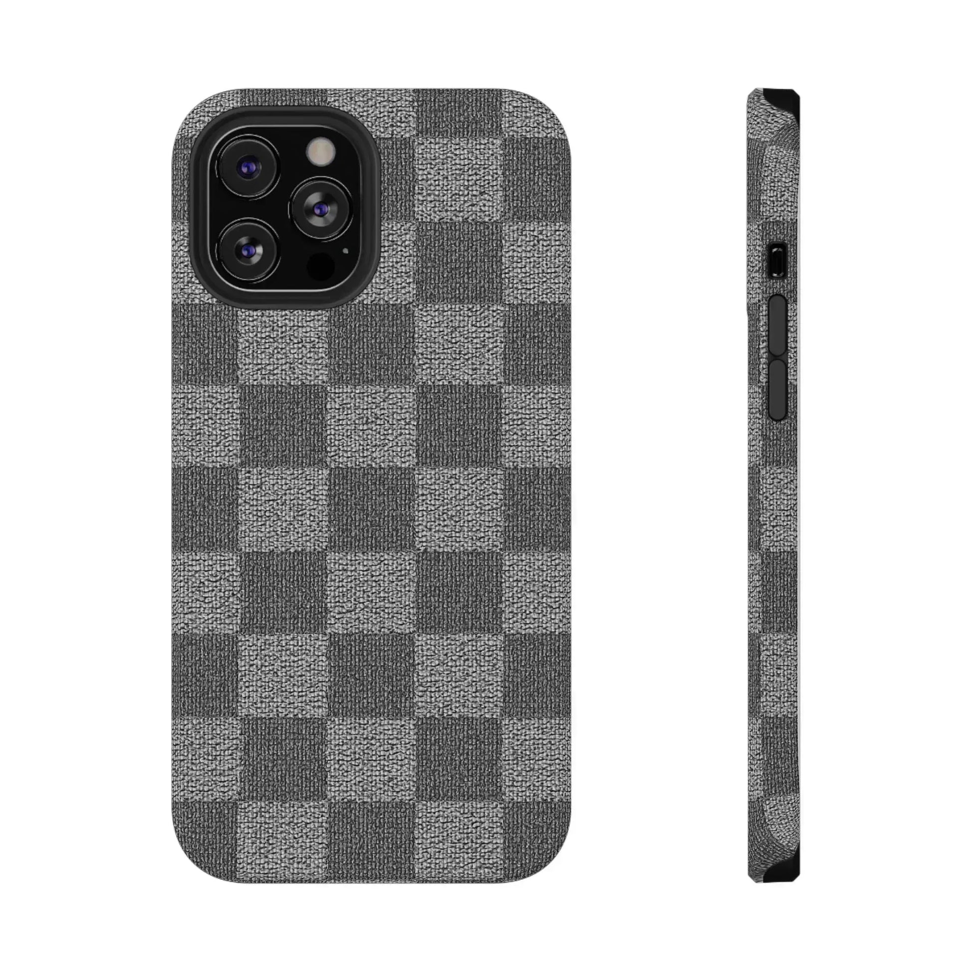 Gray Checkered Phone Case for iPhone 12-16 and Galaxy S21-S22 - KARARMDESIGN
