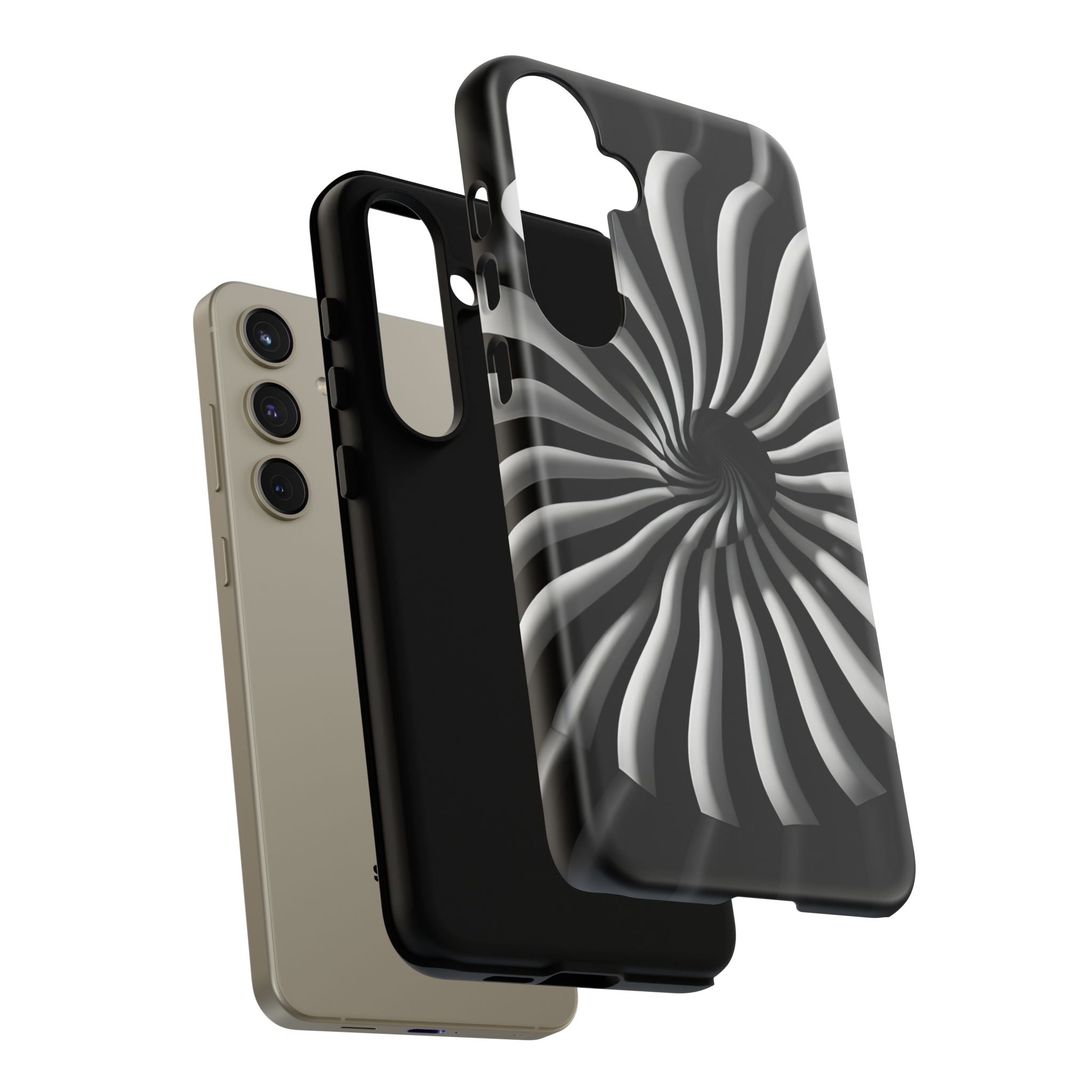 Hypnotic Black and White Spiral Phone Case – Optical Illusion Design for iPhone & Galaxy