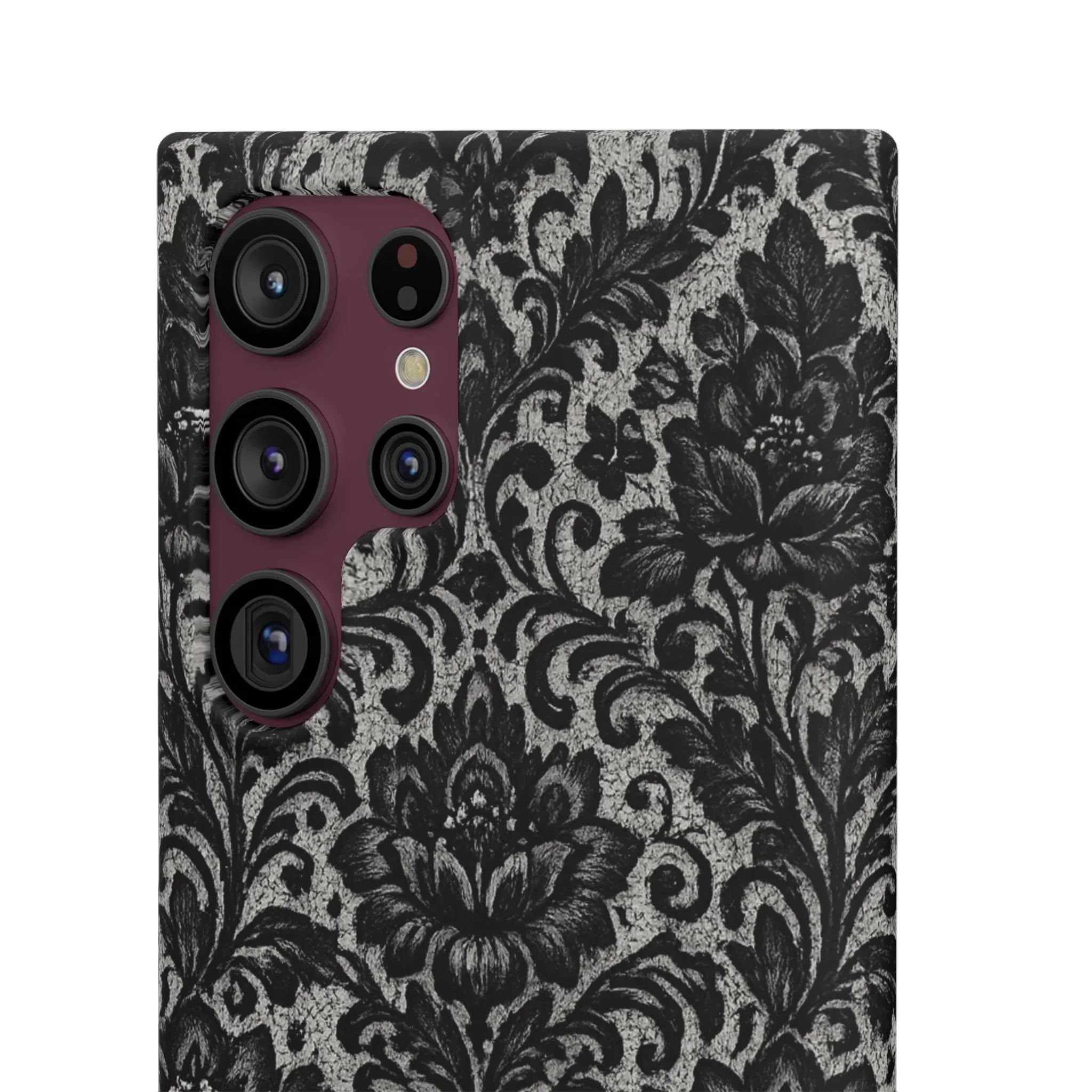 Black Damask Floral Phone Case for iPhone 11-17 and Galaxy S20-S25 - KARARMDESIGN