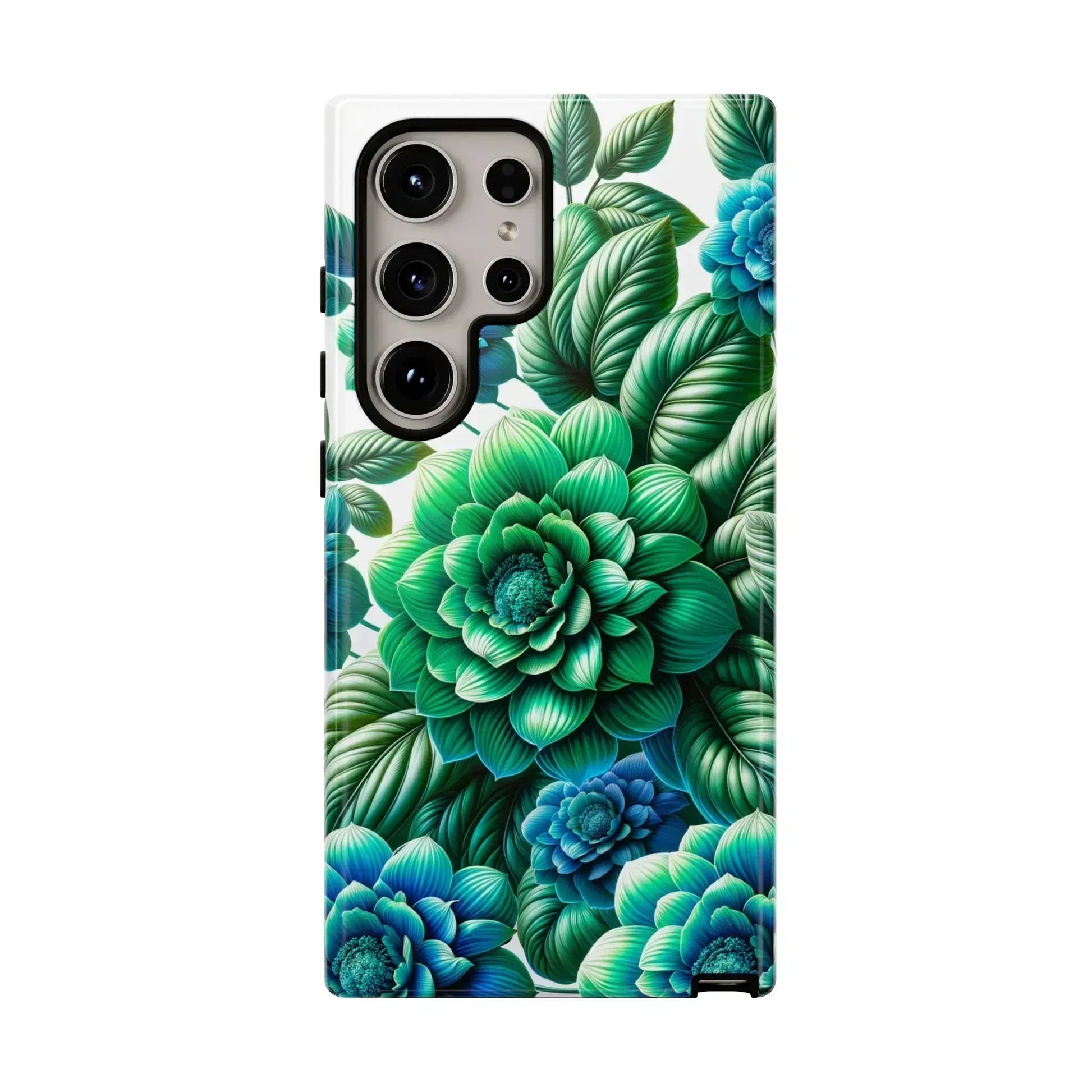 Green and Blue Floral Phone Case for Galaxy S10-S25 - KARARMDESIGN