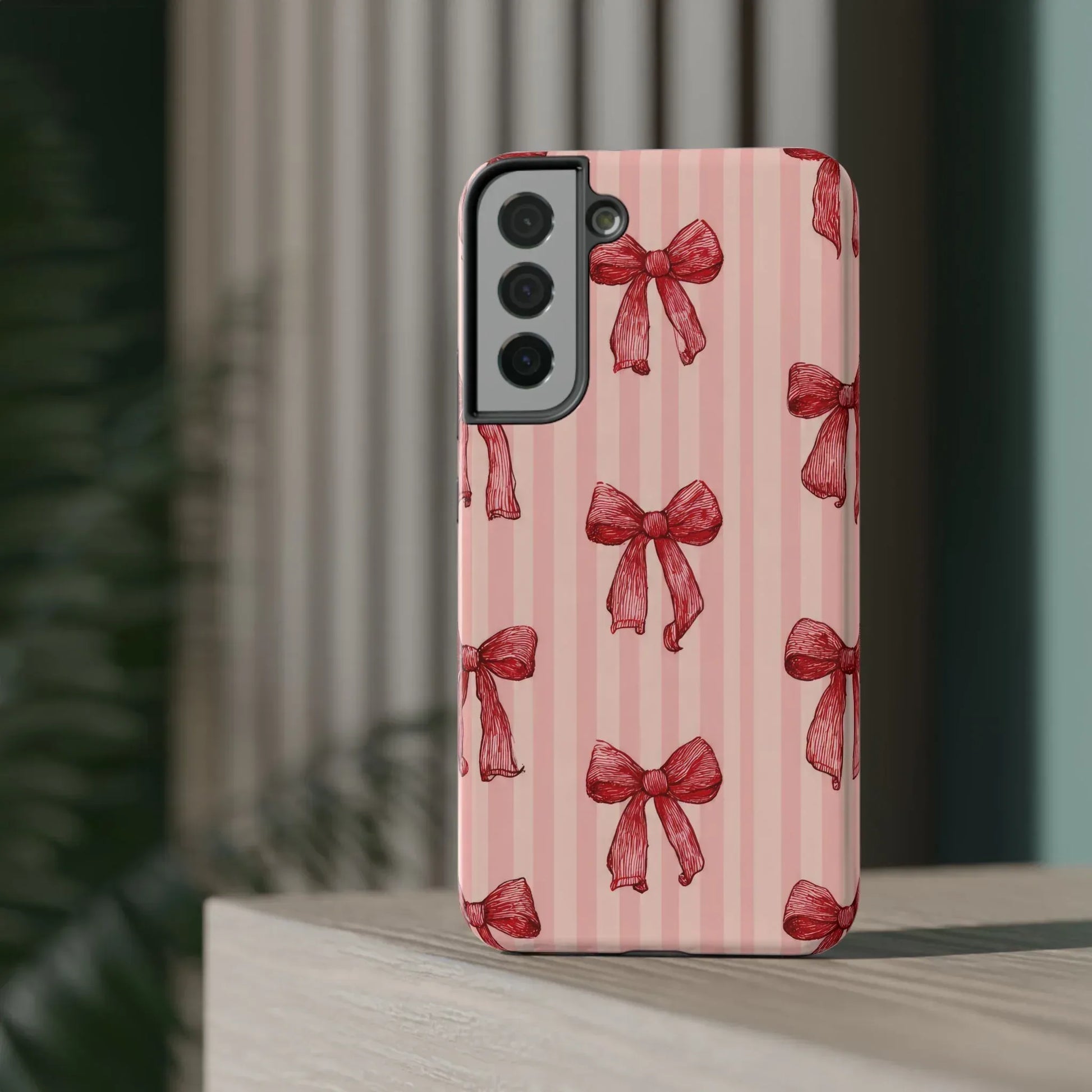 Red Bow Stripe Phone Case for iPhone 11-17 & Galaxy S21-S22 - KARARMDESIGN