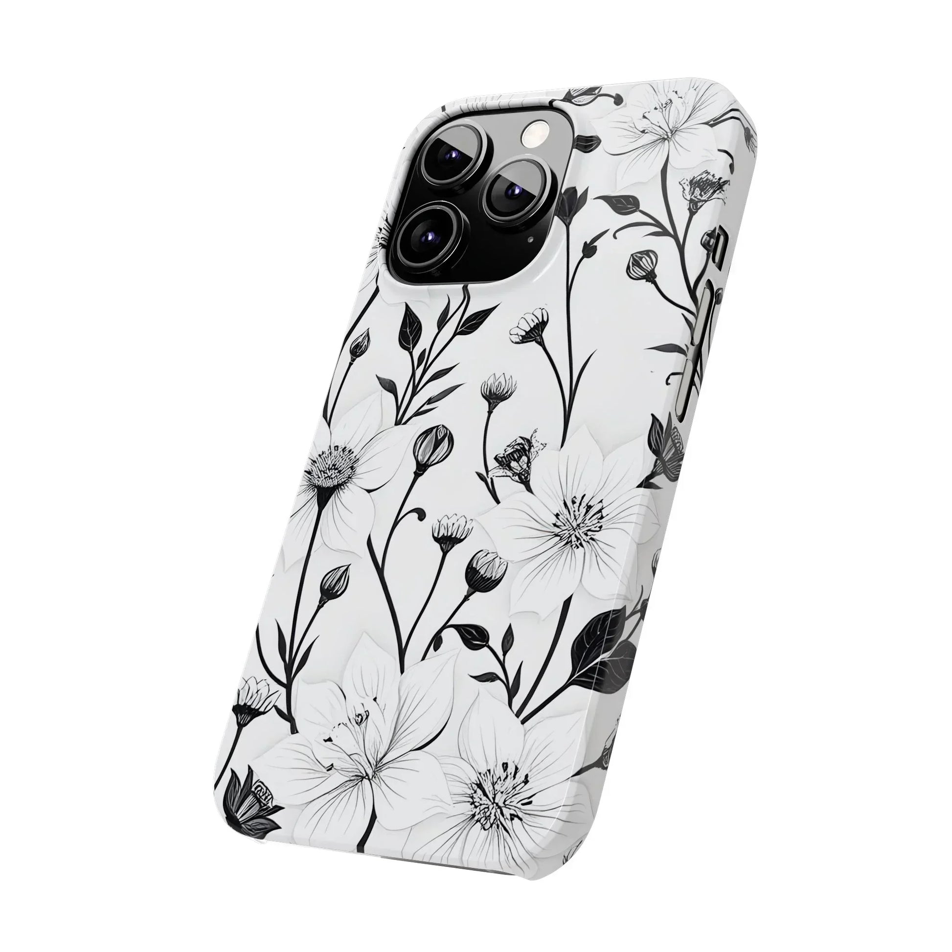 Monochrome Bloom Slim Floral Phone Case for iPhone 7-16 Models - KarArmDesign