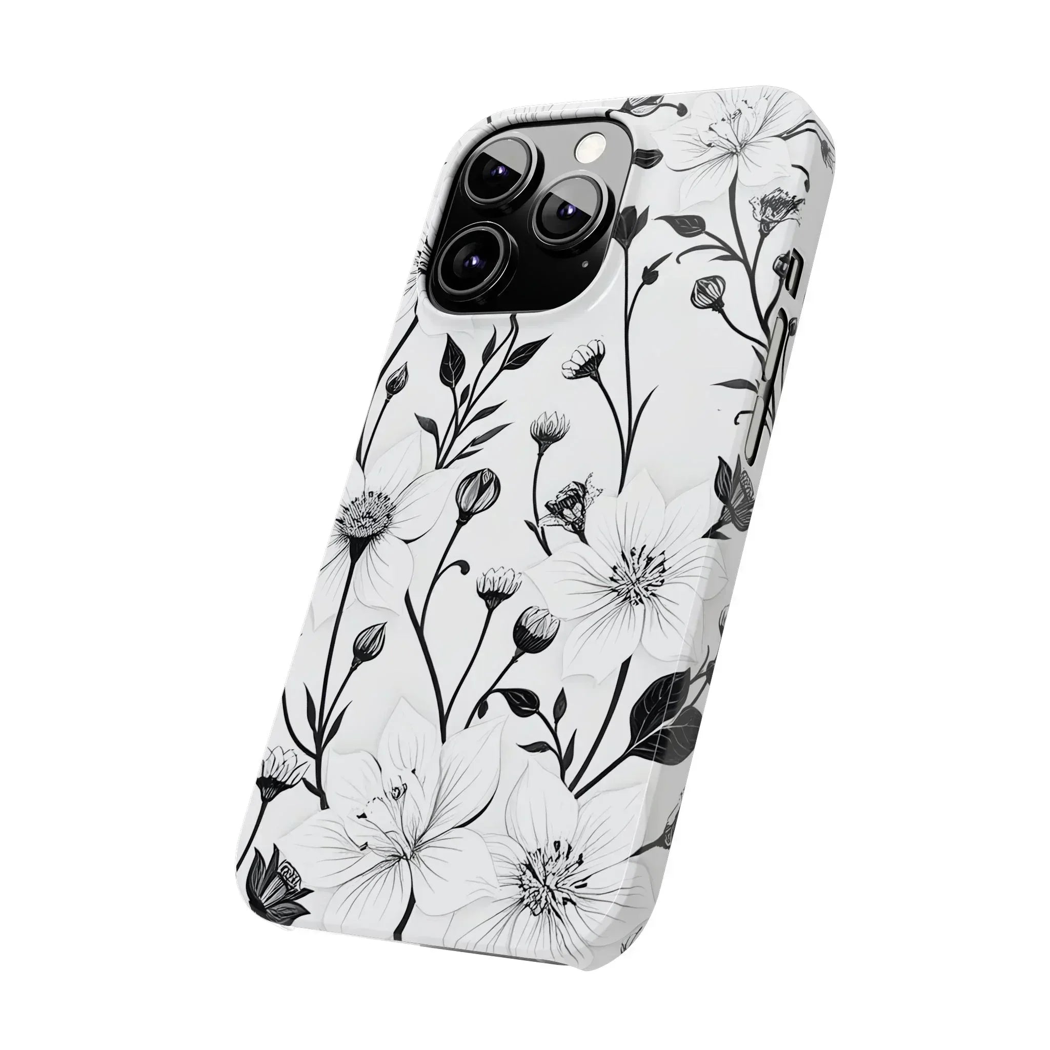 Monochrome Bloom Floral Phone Case for iPhone 11-16 - KARARMDESIGN