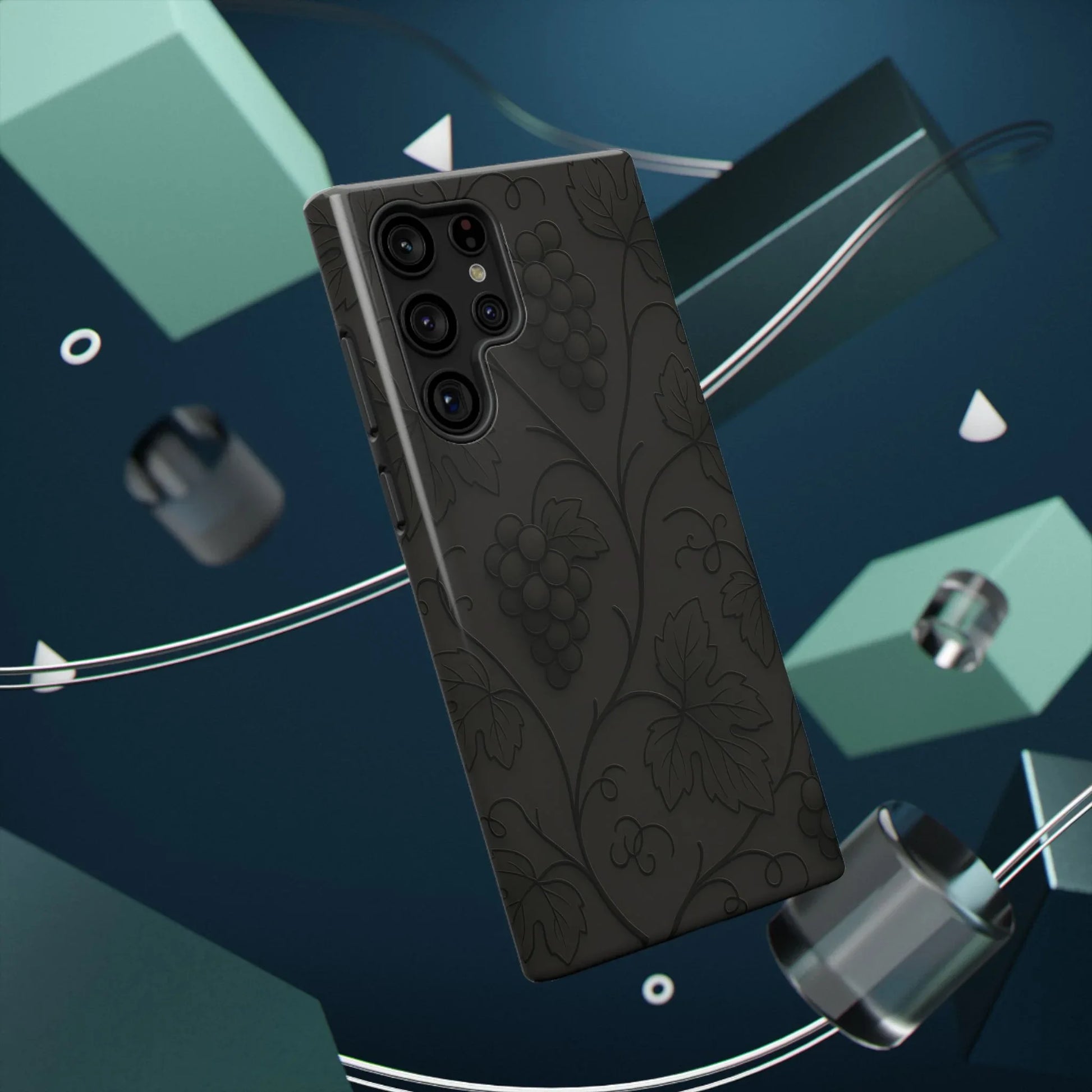 Elegant Embossed Grape Leaf Black Phone Case for iPhone and Galaxy - KARARMDESIGN