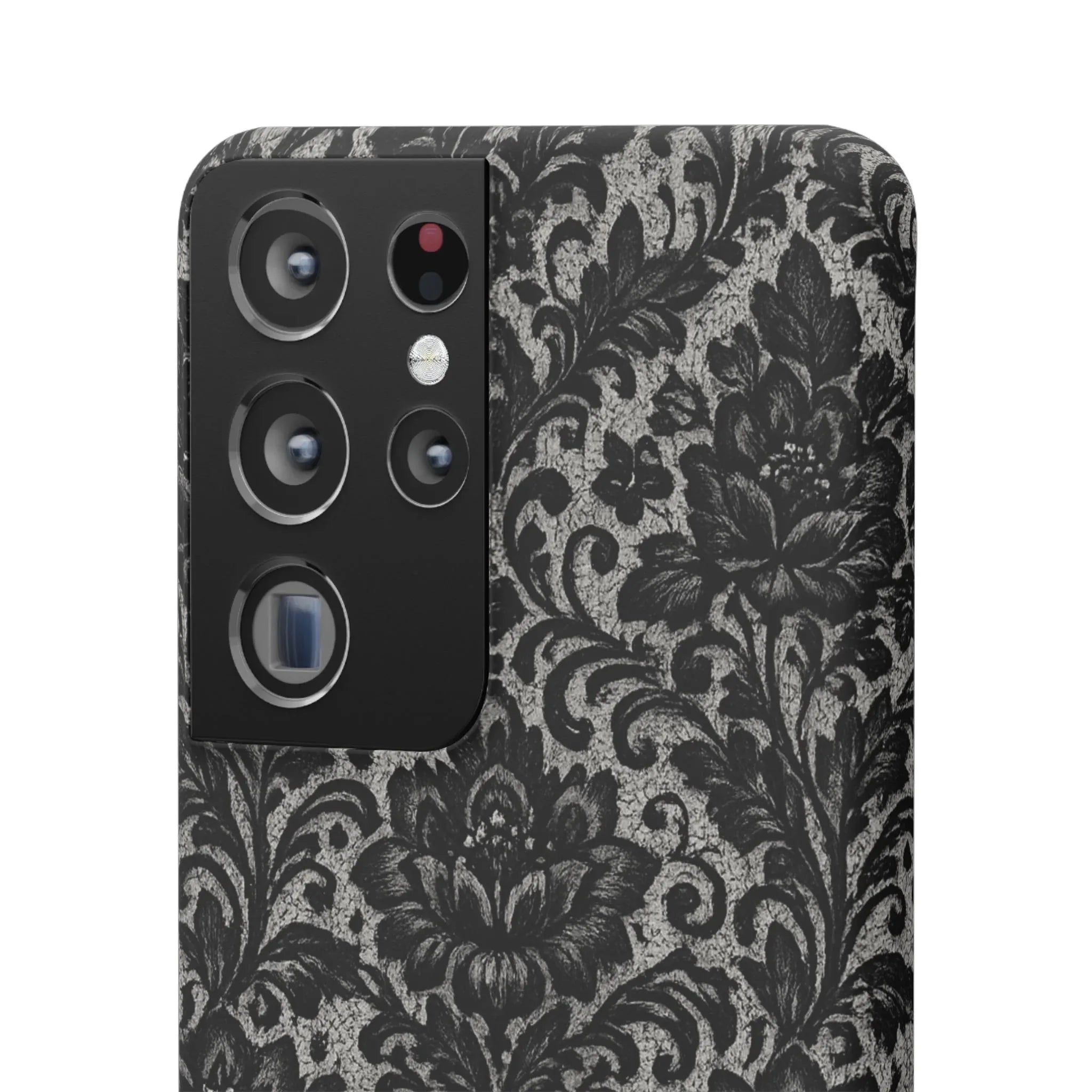 Black Damask Floral Phone Case for iPhone 11-17 and Galaxy S20-S25 - KARARMDESIGN