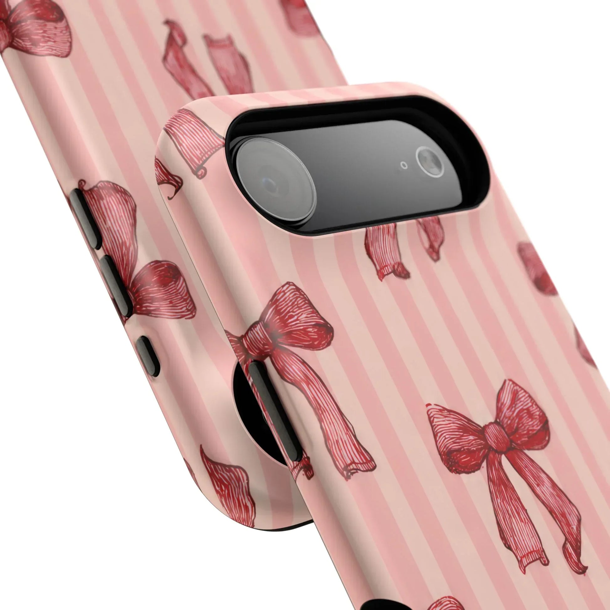 Red Bow Stripe Phone Case for iPhone 11-17 & Galaxy S21-S22 - KARARMDESIGN