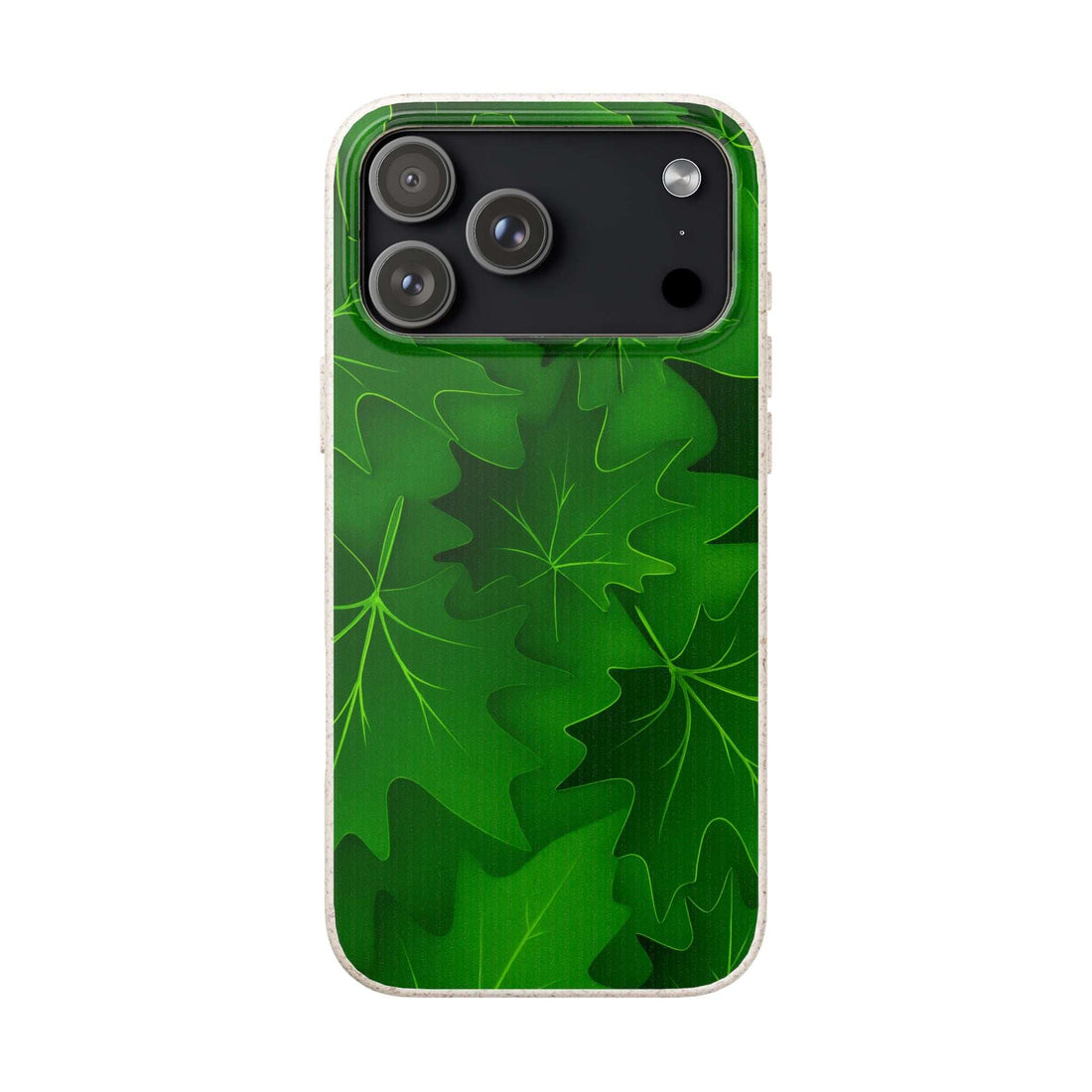 Green botanical leaf phone case with raised camera cutouts
