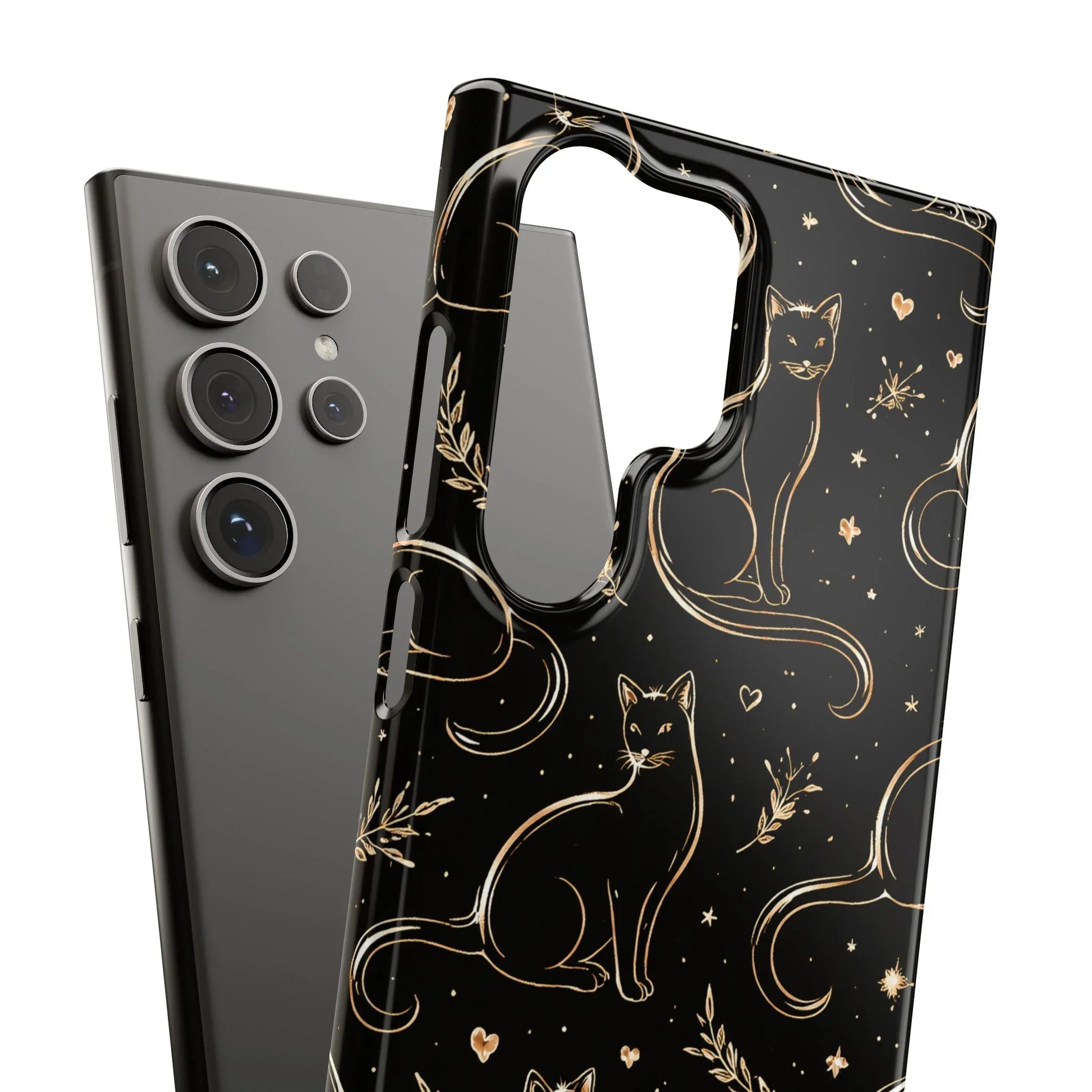 Golden Cat Pattern Phone Case for iPhone 11–17 & Galaxy S21–S25 - KARARMDESIGN