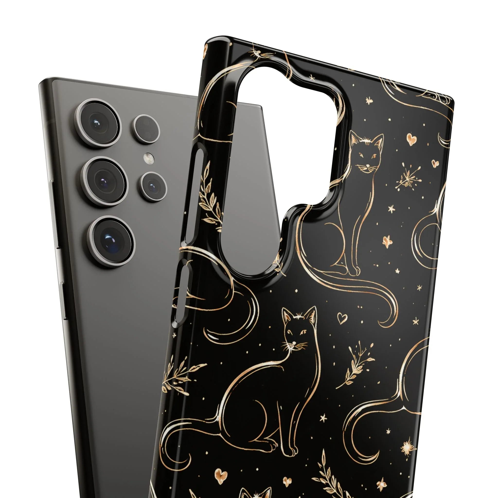 Golden Cat Pattern Phone Case for iPhone 11–17 & Galaxy S21–S25 - KARARMDESIGN