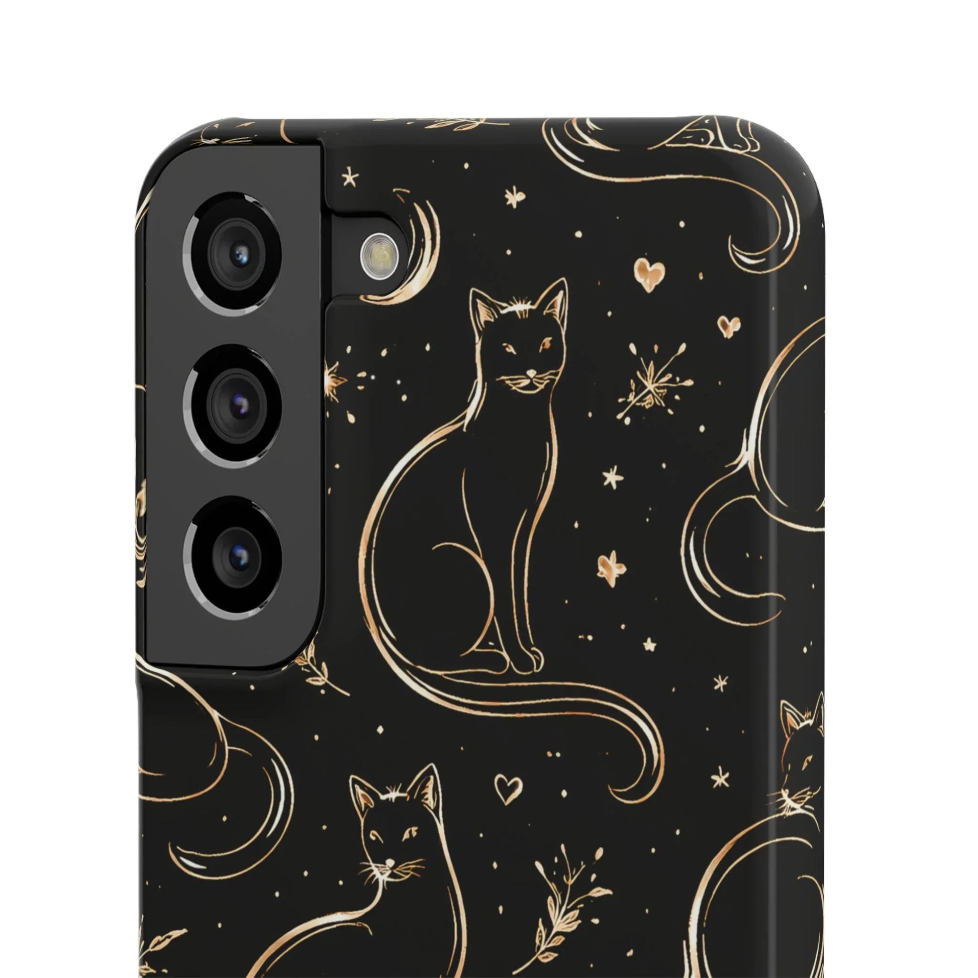 Golden Cat Pattern Phone Case for iPhone 11–17 & Galaxy S21–S25 - KARARMDESIGN