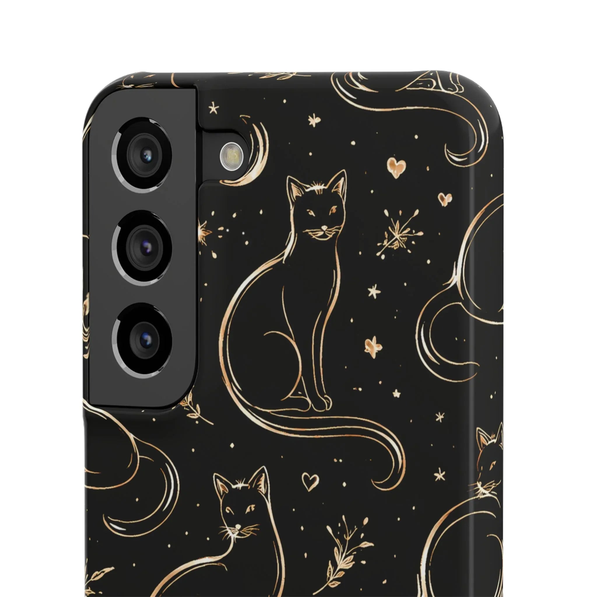 Golden Cat Pattern Phone Case for iPhone 11–17 & Galaxy S21–S25 - KARARMDESIGN