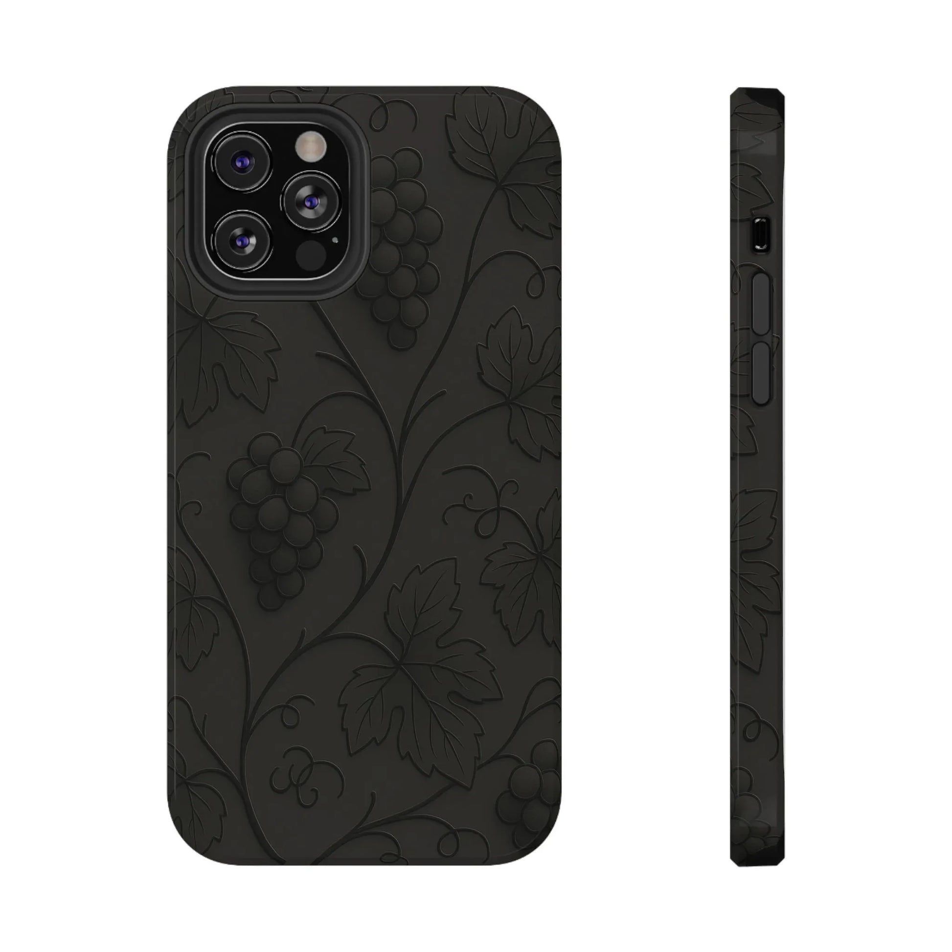Elegant Embossed Grape Leaf Black Phone Case for iPhone and Galaxy - KARARMDESIGN
