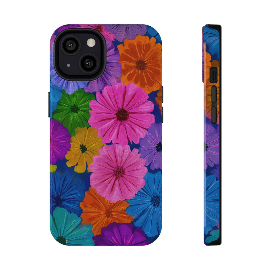 Flower-pattern phone case with black camera area and lens cutouts