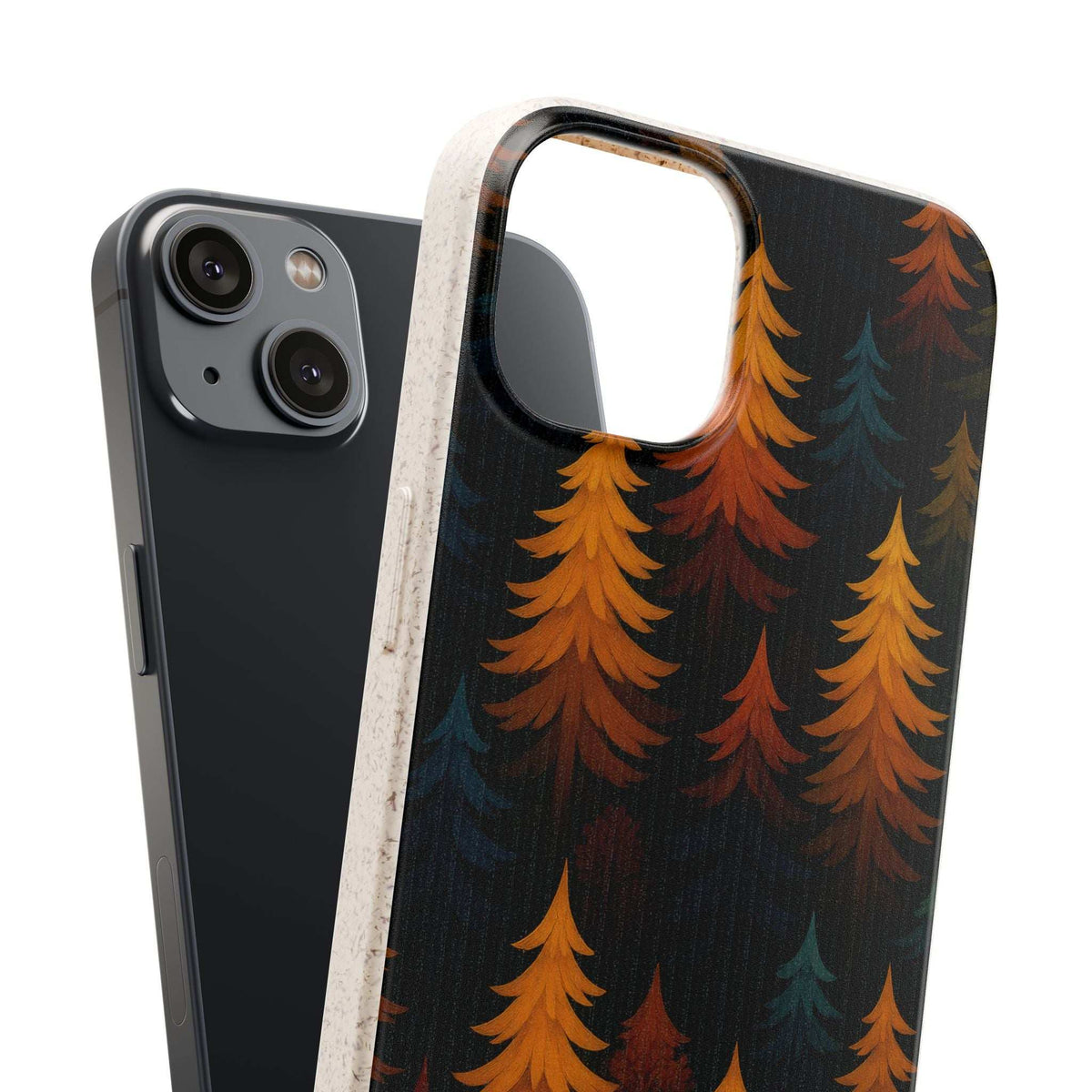 Dark forest tree patterned biodegradable phone case with precise camera and button openings