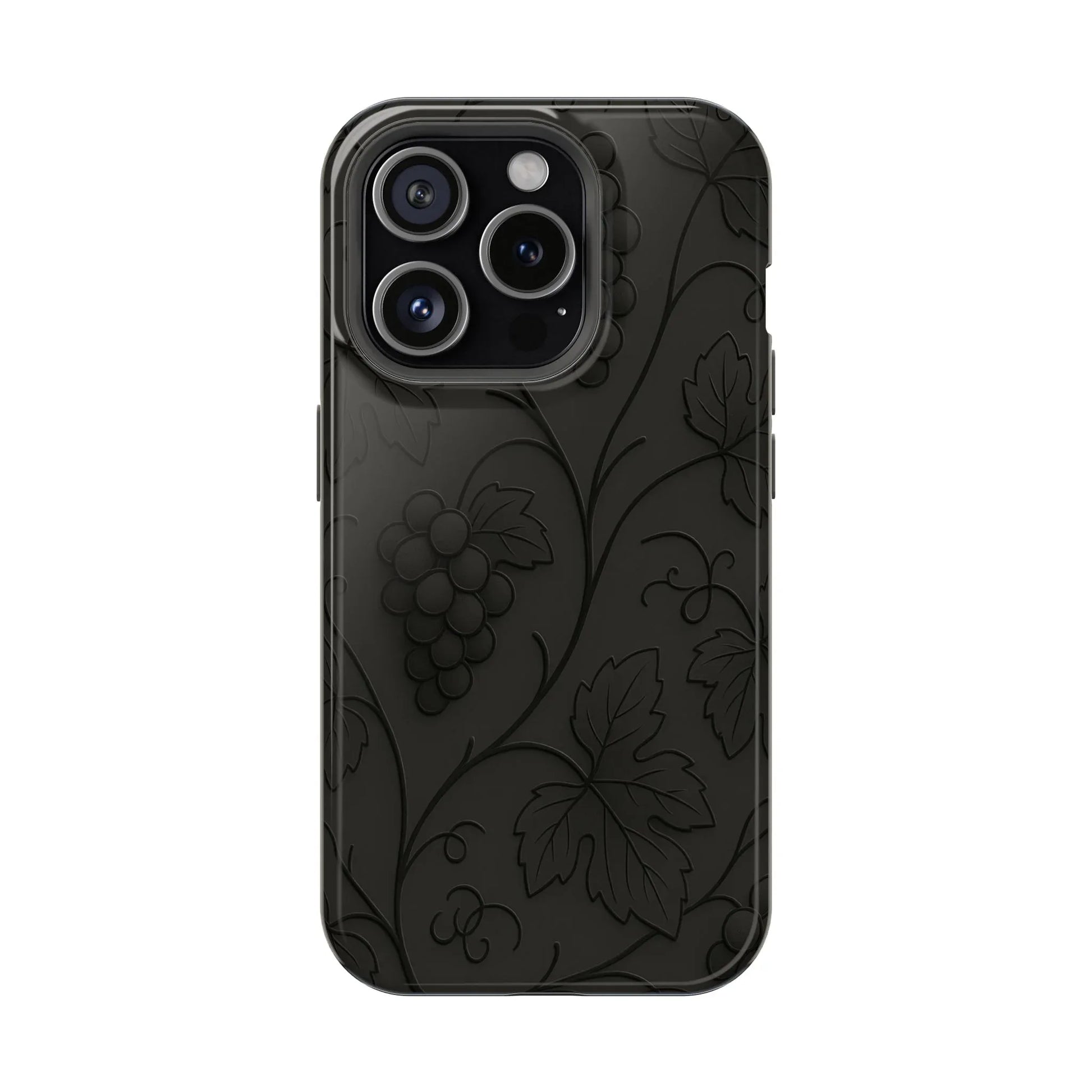 Elegant Embossed Grape Leaf Black Phone Case for iPhone and Galaxy - KARARMDESIGN