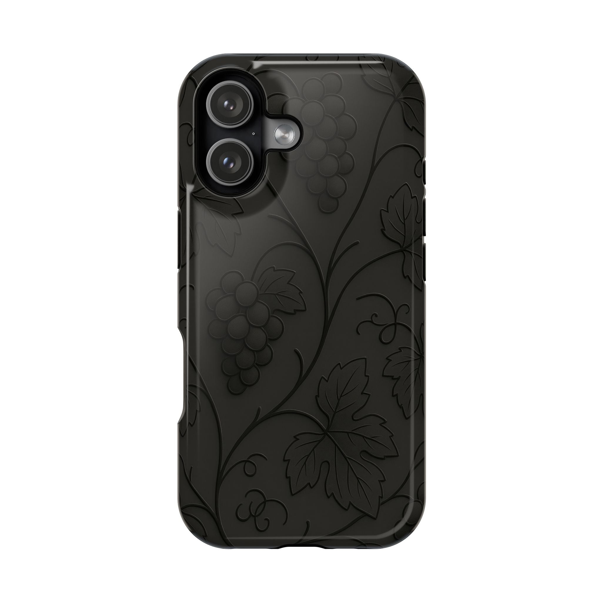 Embossed Grape Leaf Phone Case – Elegant Black Design for iPhone & Samsung