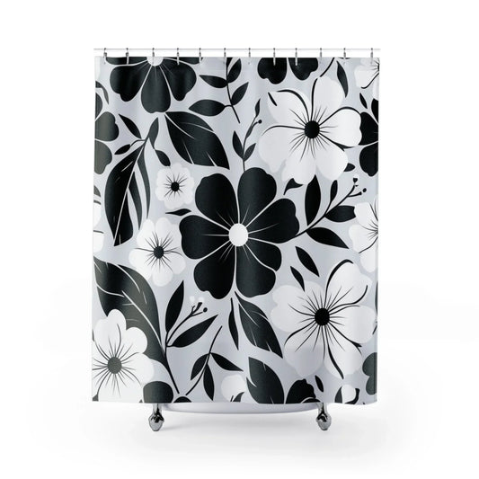 Elegant Black and White Floral Shower Curtain - KarArmDesign