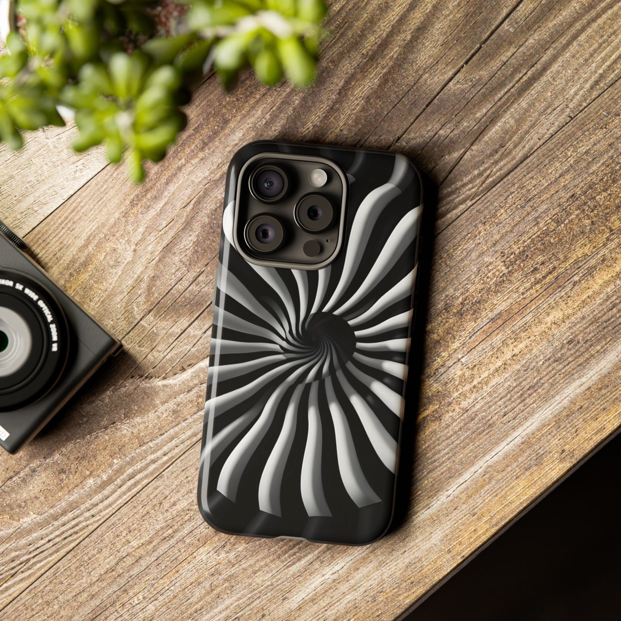 Hypnotic Black and White Spiral Phone Case – Optical Illusion Design for iPhone & Galaxy