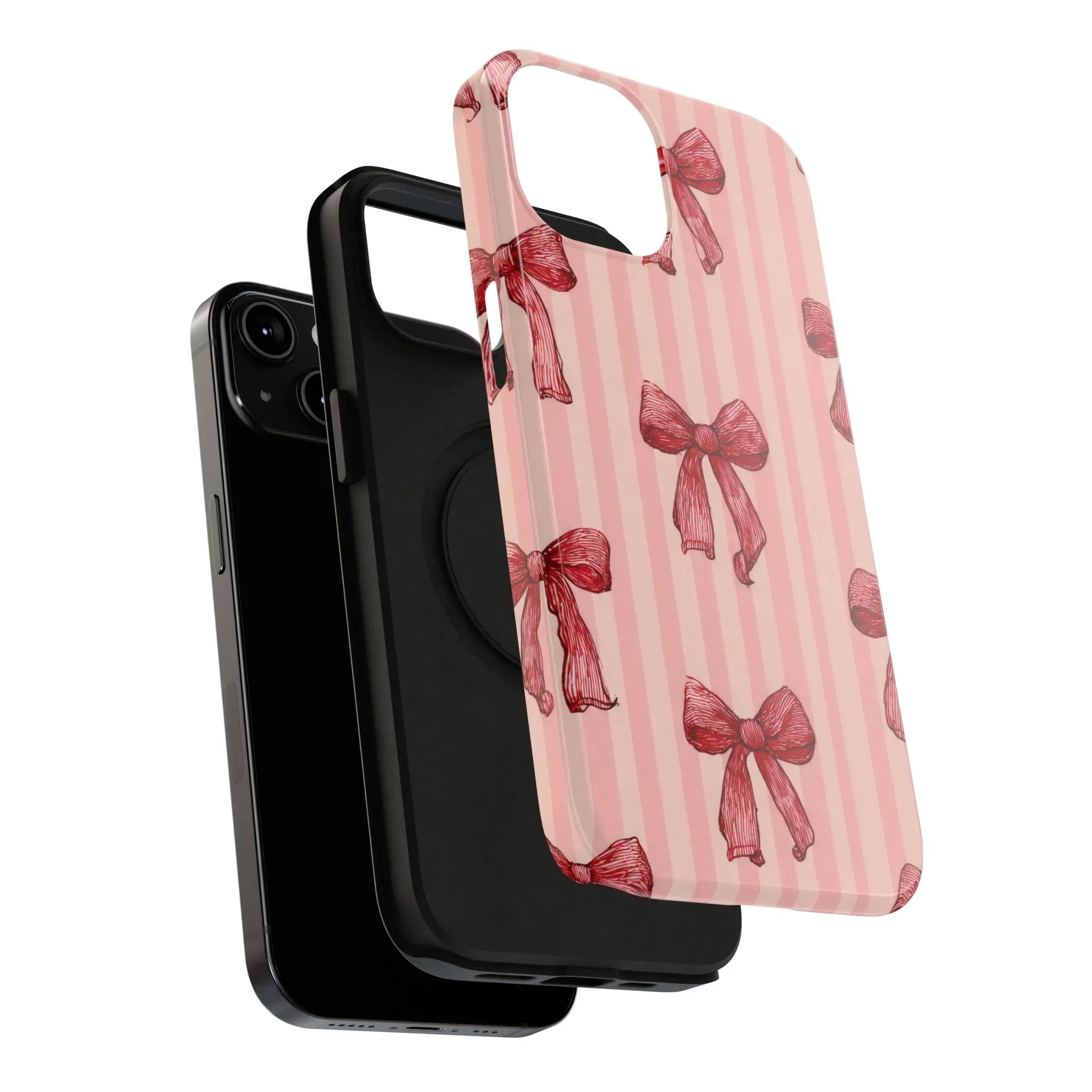 Red Bow Stripe Phone Case for iPhone 11-17 & Galaxy S21-S22 - KARARMDESIGN
