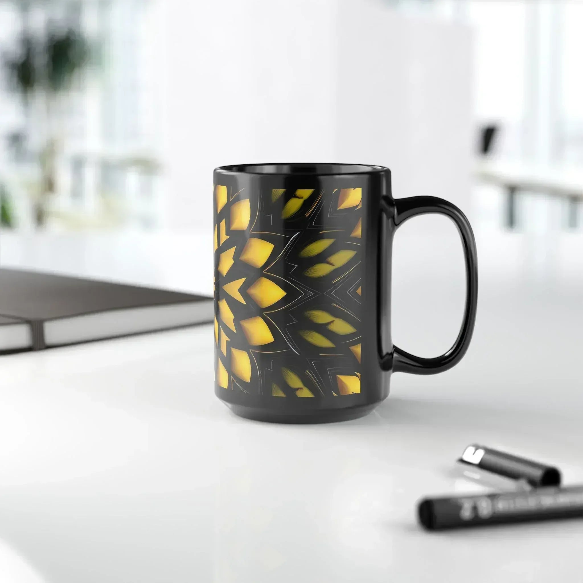 Bold Black & Yellow Geometric Modern Ceramic Mug – 15oz - KARARMDESIGN