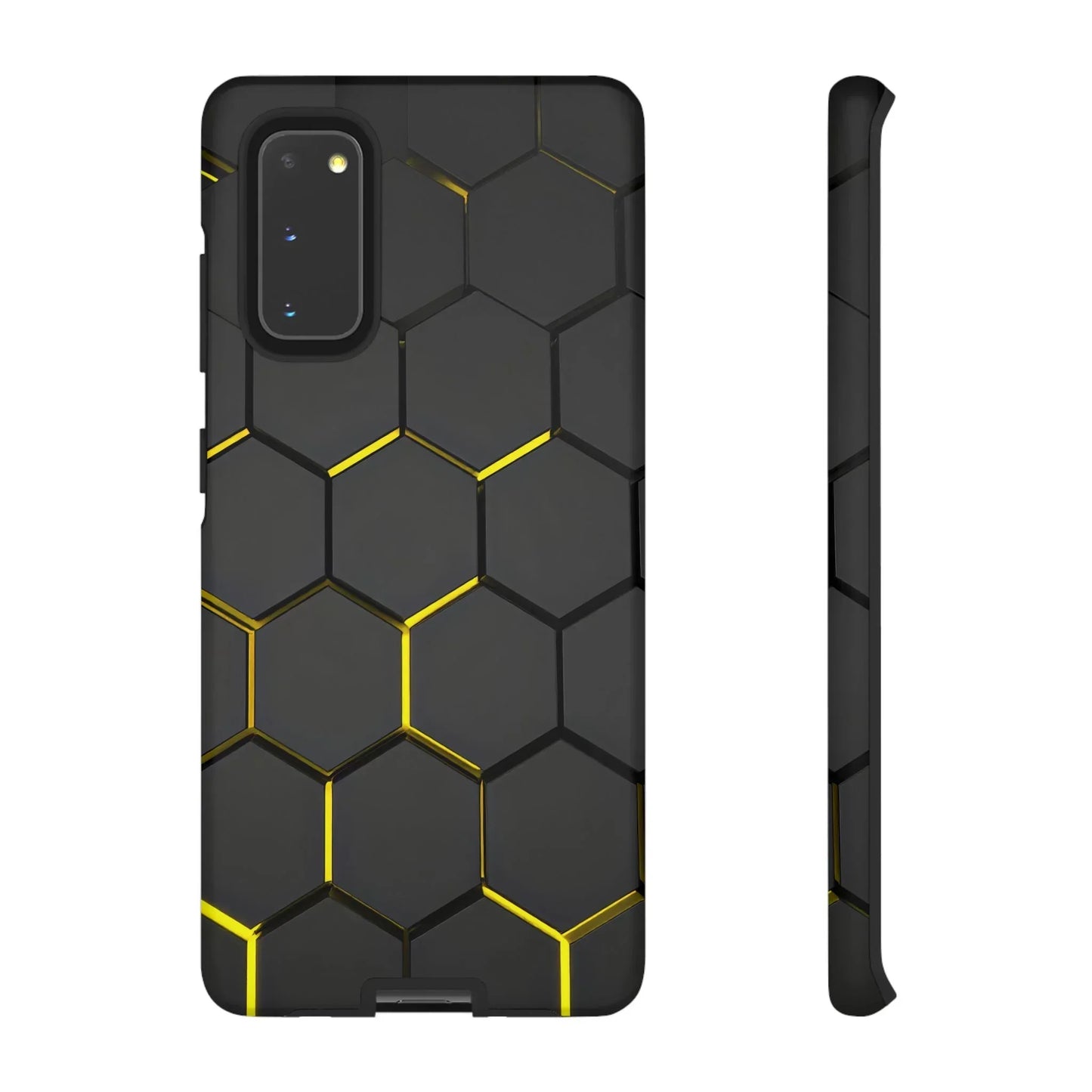 Black and Yellow Hexagon Geometric Tough Phone Case for Galaxy and Pixel - KarArmDesign